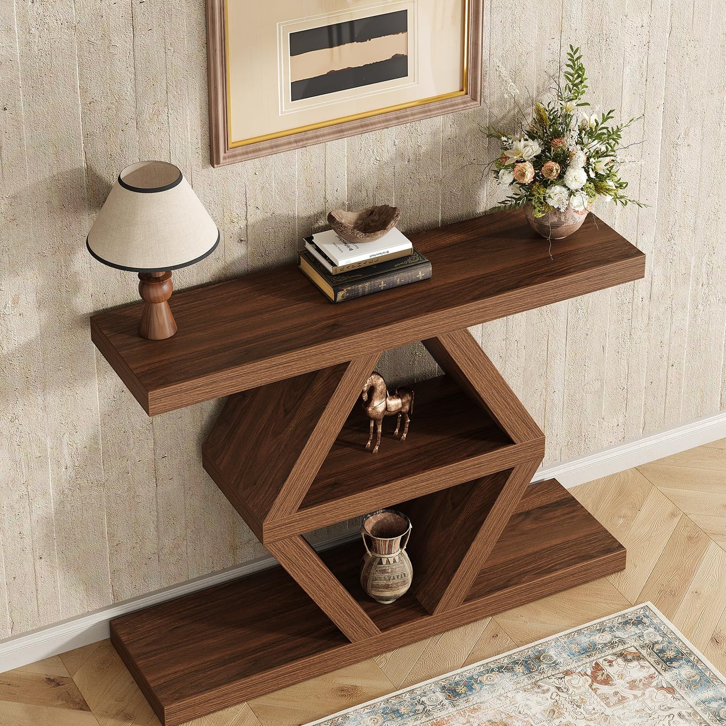 39.4-Inch Farmhouse Console Table for Entryway, Wood Behind Couch Table with Storage Shelves, Rectangular Sofa Table, Narrow Entryway Table for Entrance, Hallway, Foyer, Living Room, Entry Way Table