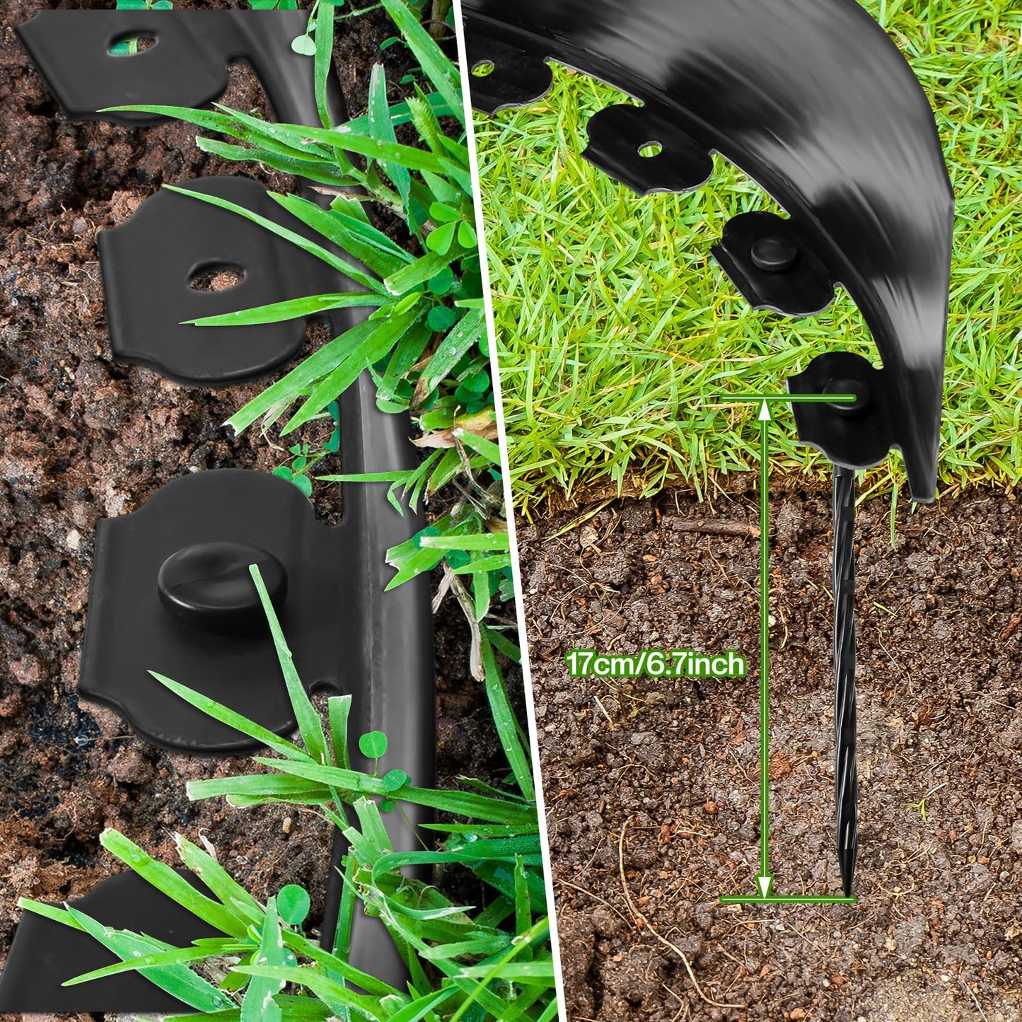 Sasylvia 6'' x 50' Landscape Edging Kit Plastic Garden Edging Border Include 45 Anchoring Spikes for Lawn Garden Grass Yard Home School, Black
