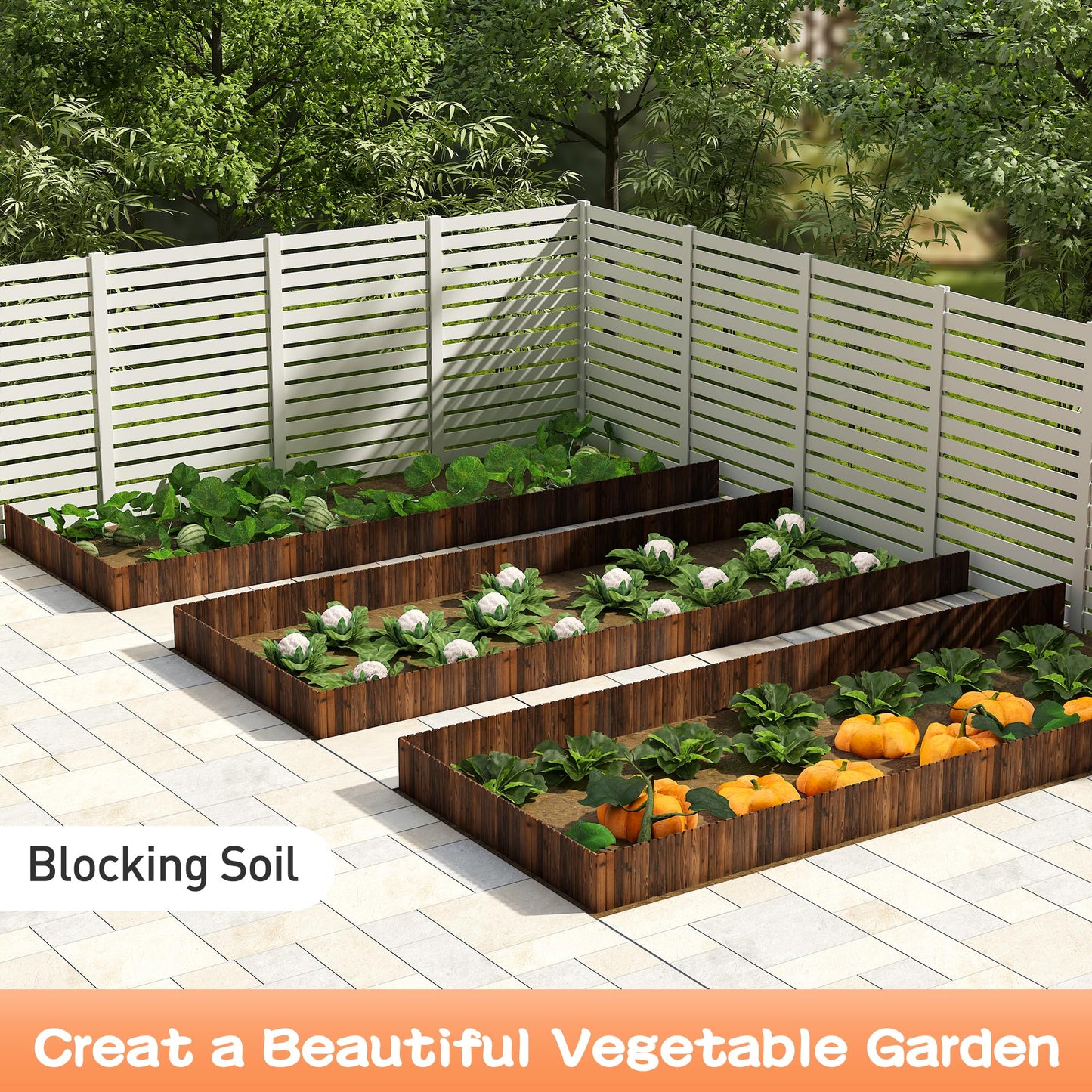 GHWIE Wooden Garden Fence Wood Garden Edging Border Decorative Landscape Border Edging,Planting Tree Fence Landscape Edging Flower Bed Fences-11.8'' H x 48'' L (2 Pack,8Ft Total Length)