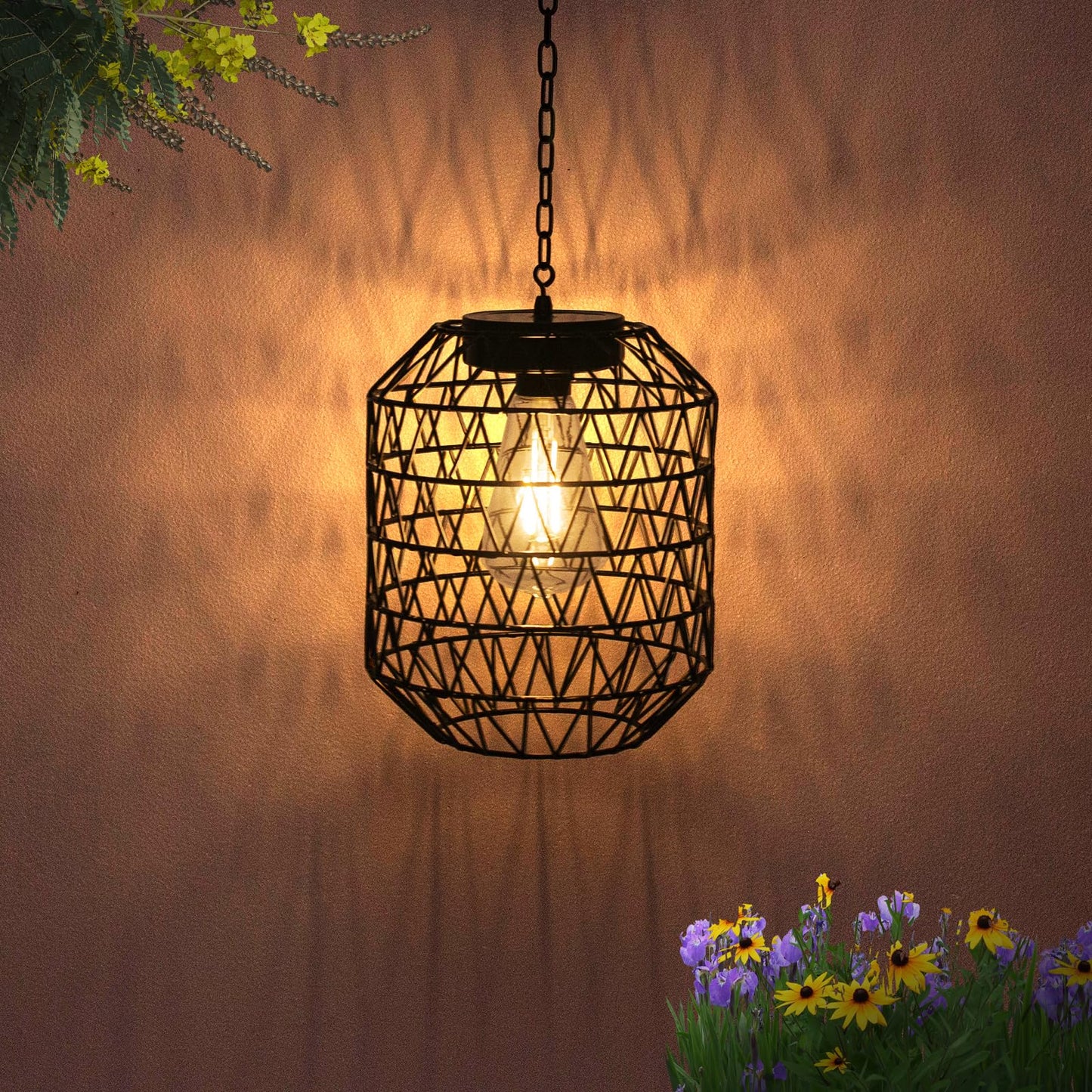 Livinlarge Solar Pendant Light,Outdoor Solar Powered Chandelier Hanging Lantern IP44 Waterproof,Gazebo Lights for Yard Patio Balcony Tree Porch Porch Garden Decor