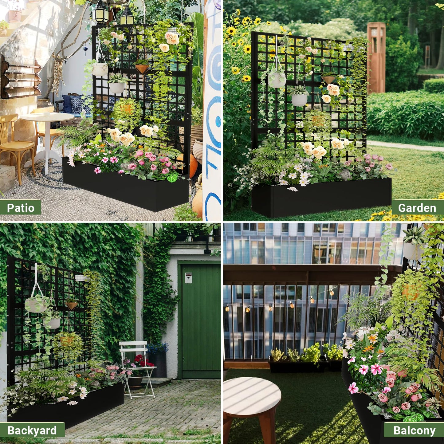 Toriexon Metal Planter with Trellis 72" x 47’’ x 16", Raised Garden Bed with Trellis, Planter Box with Privacy Screen for Climbing Plants, Flowers, Vegetables, Fruits
