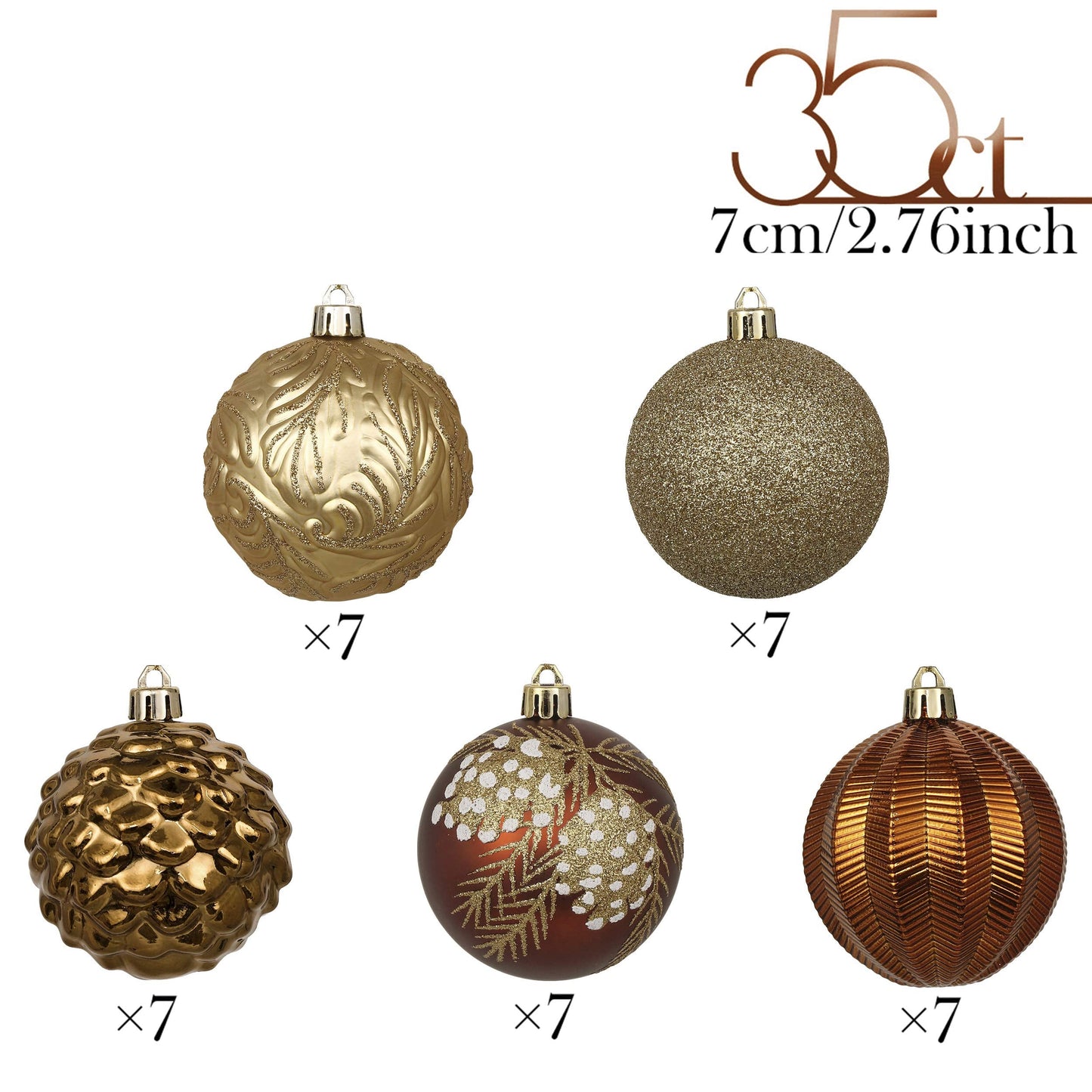 Valery Madelyn Luxurious Copper Gold Christmas Ball Ornaments, Shatterproof Christmas Tree Ornaments for Xmas Decoration (2 Items Bundle