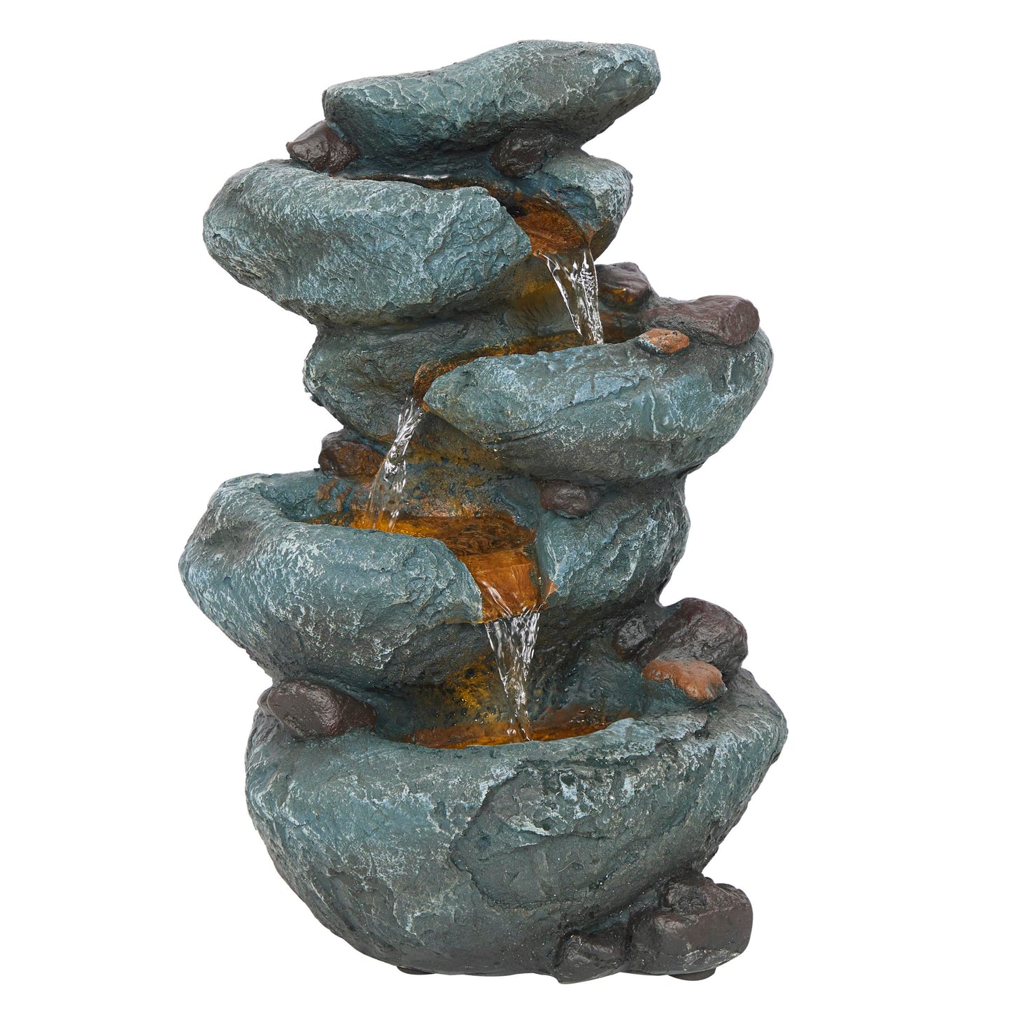 Alpine Corporation TZL418 14" 3 Tier Rock Fountain with LED Lights, Elegant Cascading Water Feature for Tabletop, Indoor Decor, Relaxing Stone Waterfall for Home & Office, Gray