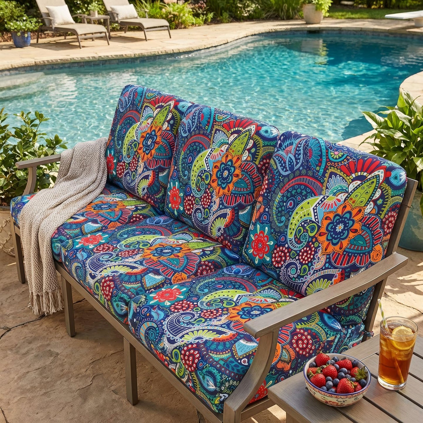 hyha Printed Couch Cushion Covers, Floral Sofa Covers Washable for Cushion Couch, Stretch Pattern Outdoor Cushion Covers for Patio Furniture with Elastic Bottom(Small, Paisley)
