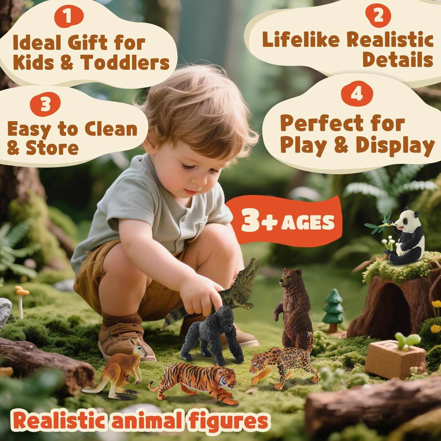 Zippytots 9 PCS Zoo Animal Toys for Kids 3-5 Realistic Plastic Wild Animal Figurine Toys Educational Learning Toy for Kids Boys Girls Toddlers