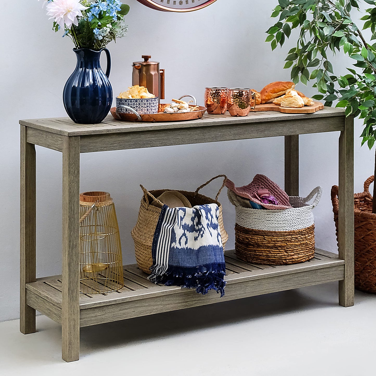 Cambridge Casual Solid Wood West Lake Outdoor Console Table – Weathered Gray Finish