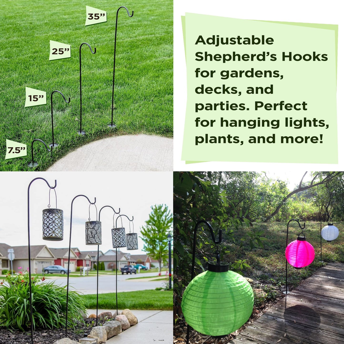 Shepherds Hooks for Outdoor - Set of 4 Adjustable Garden Poles for Bird Feeders, Solar Lanterns, Wind Chimes, Hanging Plants - Shepards Hook Ground Stakes For Perfect Outdoor Landscape Decorations