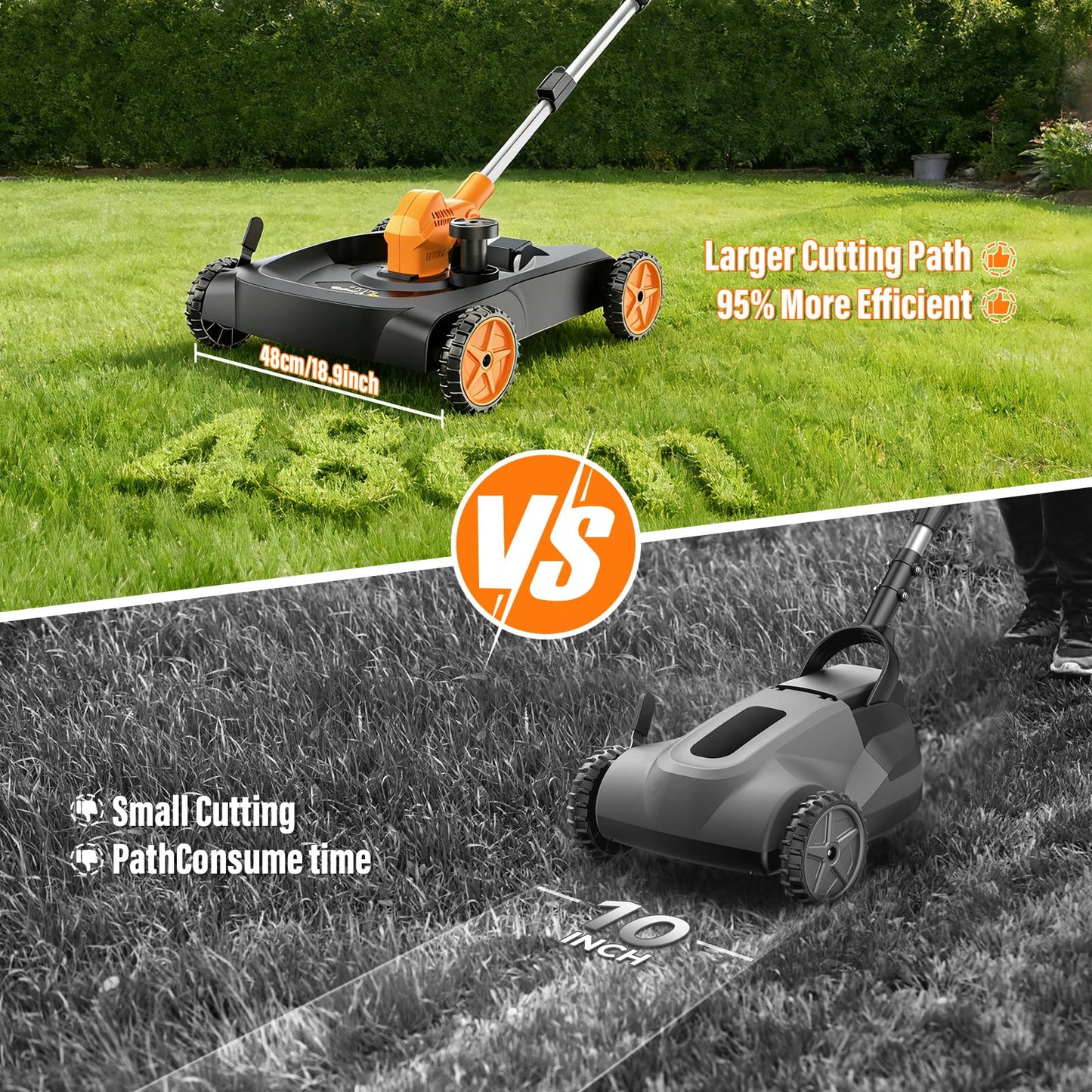3-in-1 Cordless Lawn Mower, 3000W Brushless String Trimmer & Wheeled Edger Combo Kit, 18.9 Inch, 3 Blades for Lawn Weeds Shrubs, Adjustable Height & Angle Electric Weed Wacker Garden Tools