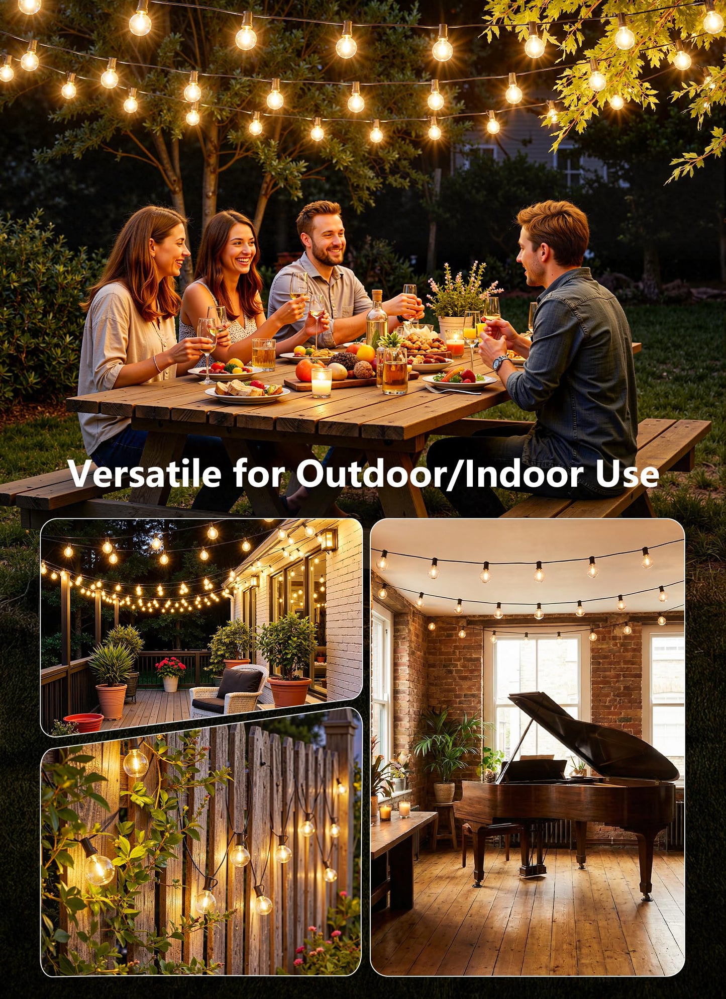 Outdoor String Lights with Remote, 100Ft Outside Waterproof Light with Dimmable G40 LED Bulbs, Shatterproof Connectable Hanging Patio Lights for Porch, Backyard, Bistro, Deck, Balcony, Home Decor