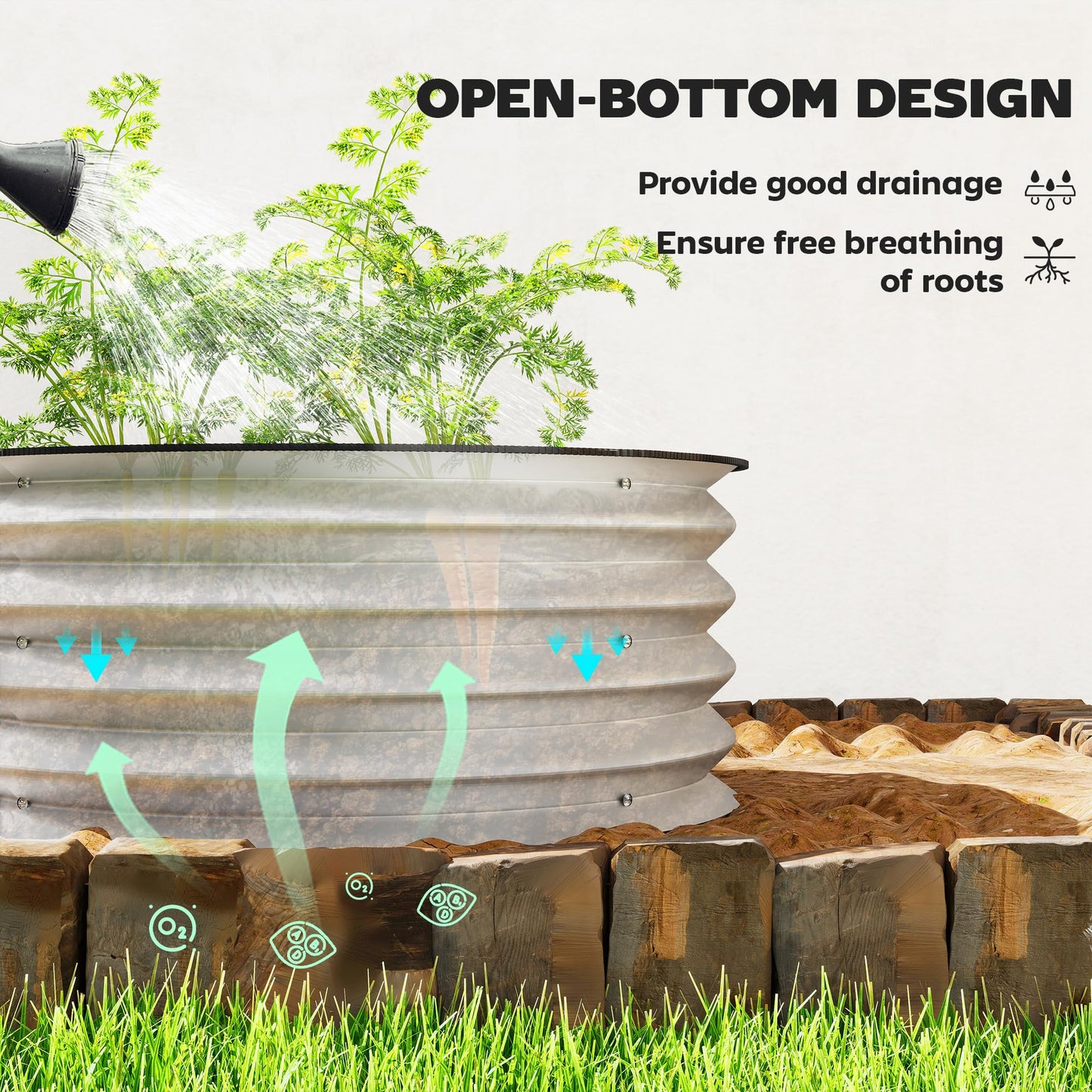 Outsunny Galvanized Raised Garden Bed Set of 2, Planters for Outdoor Plants with Safety Edging, Easy-to-Assemble Stock Tanks for Growing Flowers, Herbs and Vegetables, 2' x 2' x 1', Silver