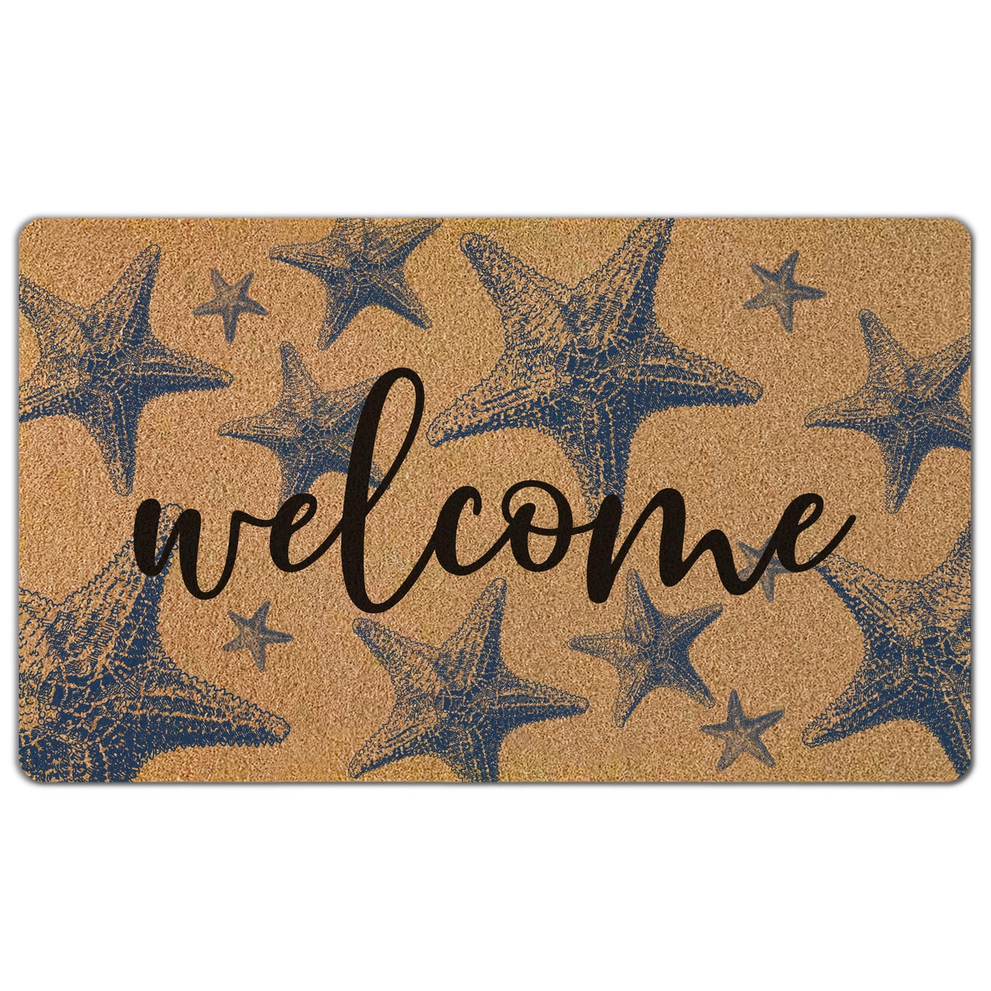 GUULIJEEMIY Coastal Starfish Door Mat, Nautical Blue Starfish Welcome Front Door Mat Rug Outdoor Indoor Entrance, Beachy Ocean Artificial Coir Doormat for Beach House Porch Patio Entry, 30x17 Inch