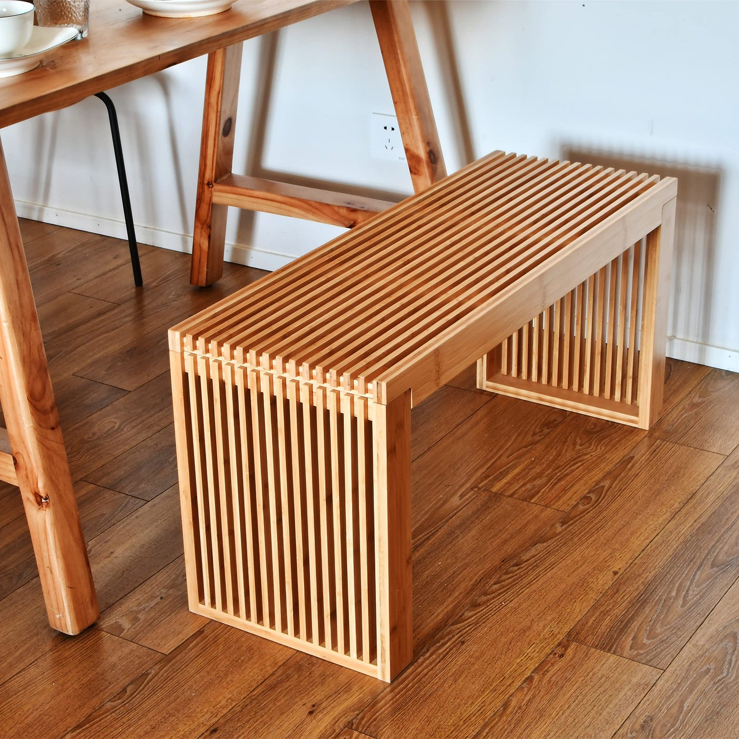 APRTAT Bamboo Dining Bench, 35 inch Farmhouse Decor Indoor Kitchen Table Bench, Entryway Shoe Rack Bench Solid Bamboo Benches for Living Room, Hallway, Bedroom, Bathroom