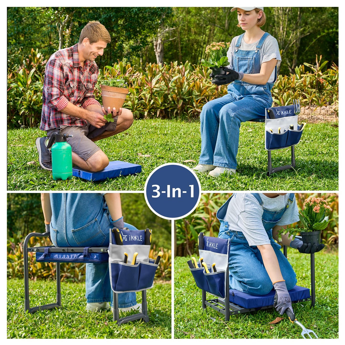 ikkle 838LB+ Capacity Garden Kneeler and Seat - Ultra Heavy Duty Stool Bench with Thick Soft Pad, Gift for Gardeners
