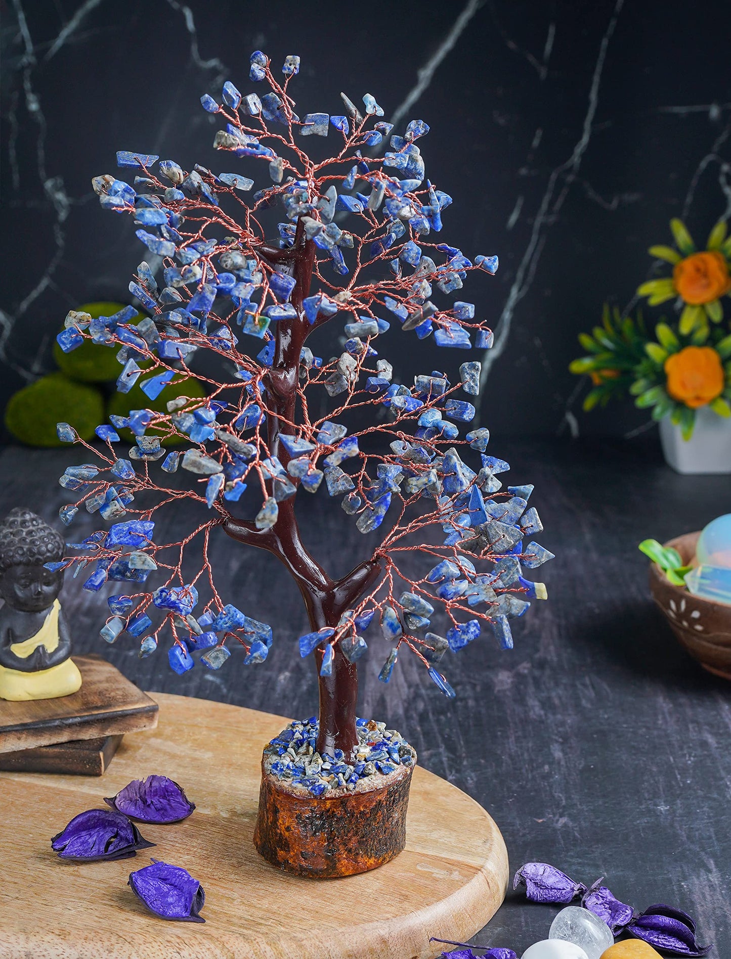 Crocon® Lapis Lazuli Chakra Crystal Tree of Life Gifts for Men Him & Family Handmade Gemstone Feng Shui Crystal Decoration Spiritual Gifts, Money Tree, Bithday Gift for Women Healing Crystals