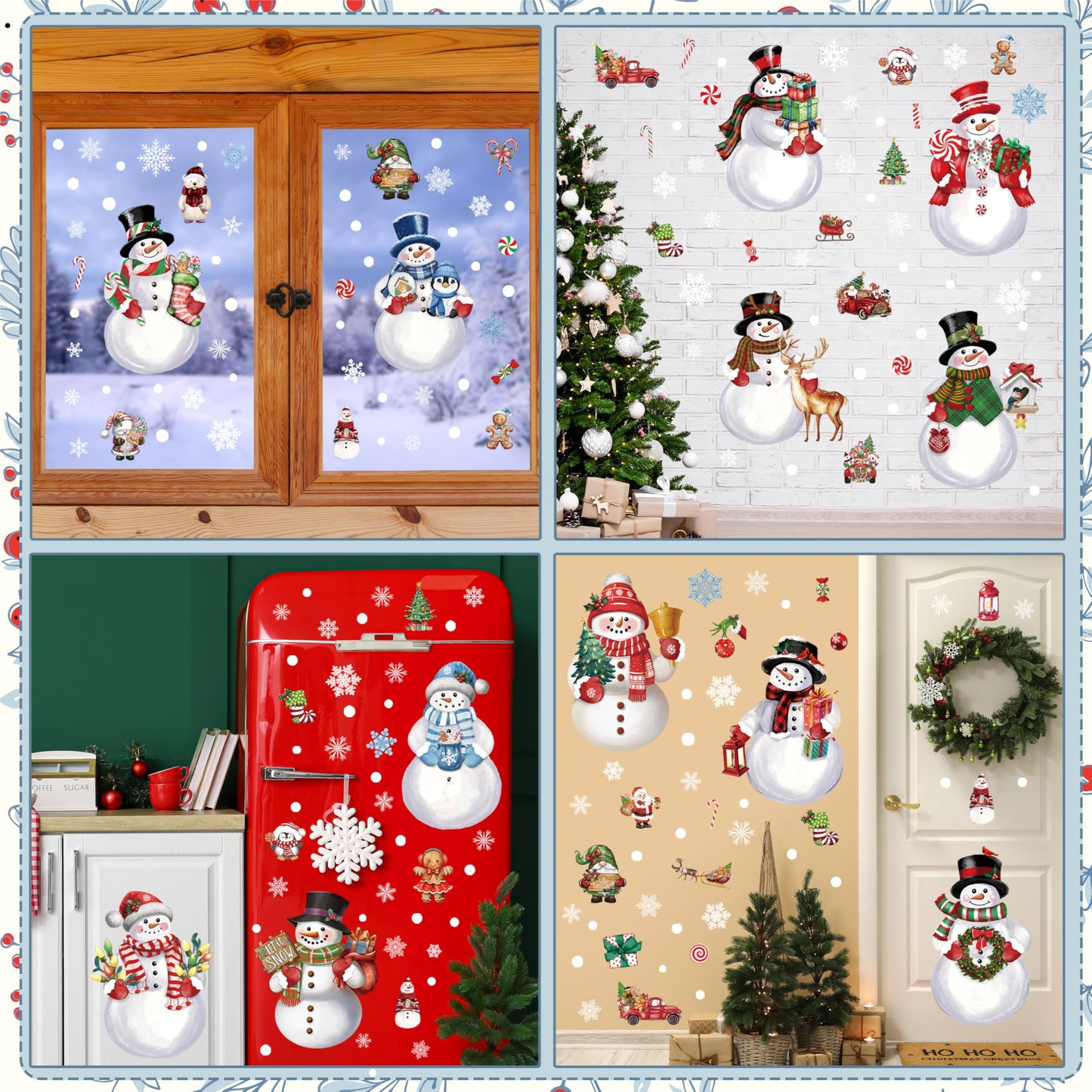 12 Sheets Christmas Snowman Wall Stickers Decorations, Xmas Wall Decals Holiday Snowman Snowflakes Floor Wall Vinyl Stickers for Living Room Bedroom Home Office Decor