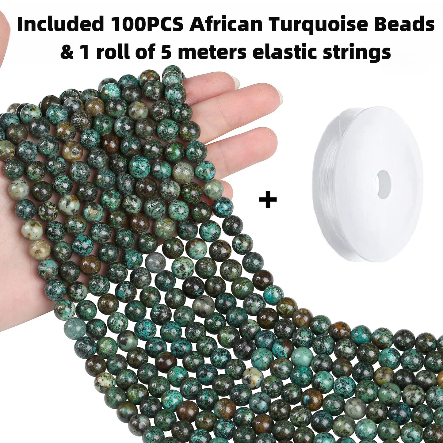 QINJIEJIE 60PCS African Turquoise Stone Beads 8mm Natural Beads Round Loose Gemstone Bead for Bracelet Beading Crystal Jewelry Making DIY Necklace Earrings 0.32"