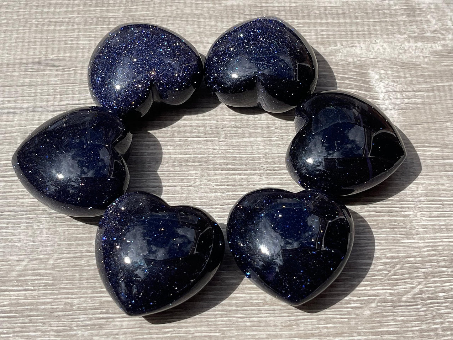 GAF TREASURES Blue Goldstone Gemstone Hearts, Polished Blue Goldstone Puffy Hearts, Blue Goldstone Crystal Palm Stone, Blue Goldstone Healing Crystal Hearts (1 Heart)