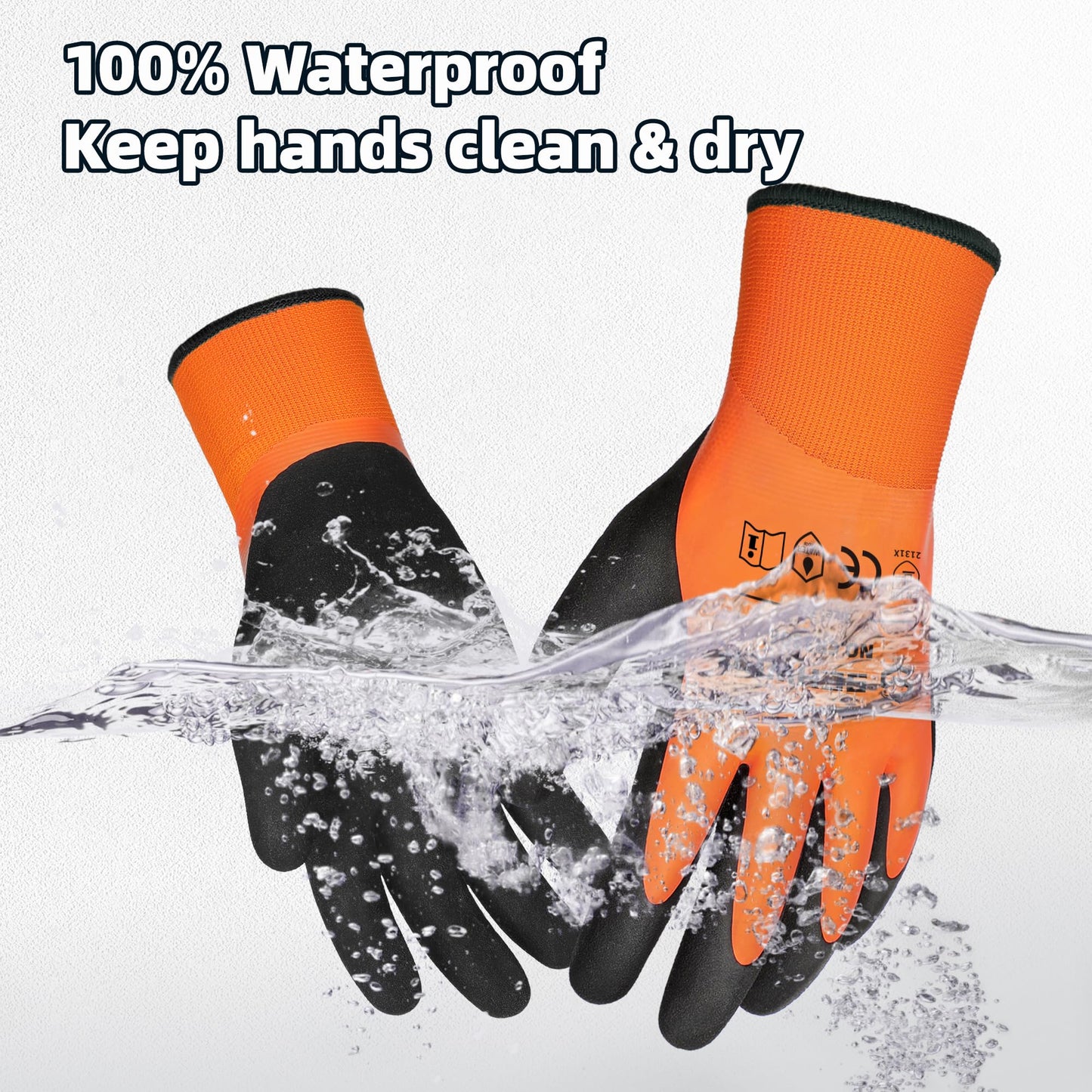 Schwer 2 Pairs Waterproof Work Gloves for Men and Women CR3306, Gardening Gloves with Double Latex Coated, Non-slip Working Gloves, Outdoor Construction, Car and Fish Cleaning, No Fleece Lining, L