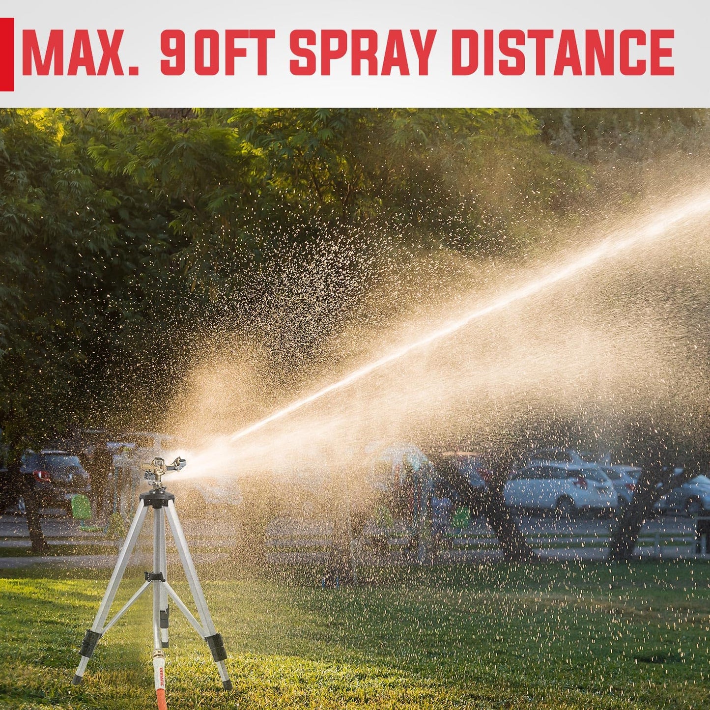 YAMATIC Impact Sprinkler on Tripod Base, 360 Degree Large Area, Heavy Duty Adjustable Pulsator Sprinkler for Lawn Yard and Grass, Spray up to 20-90ft (36inch) Brass Head, 2Pcs