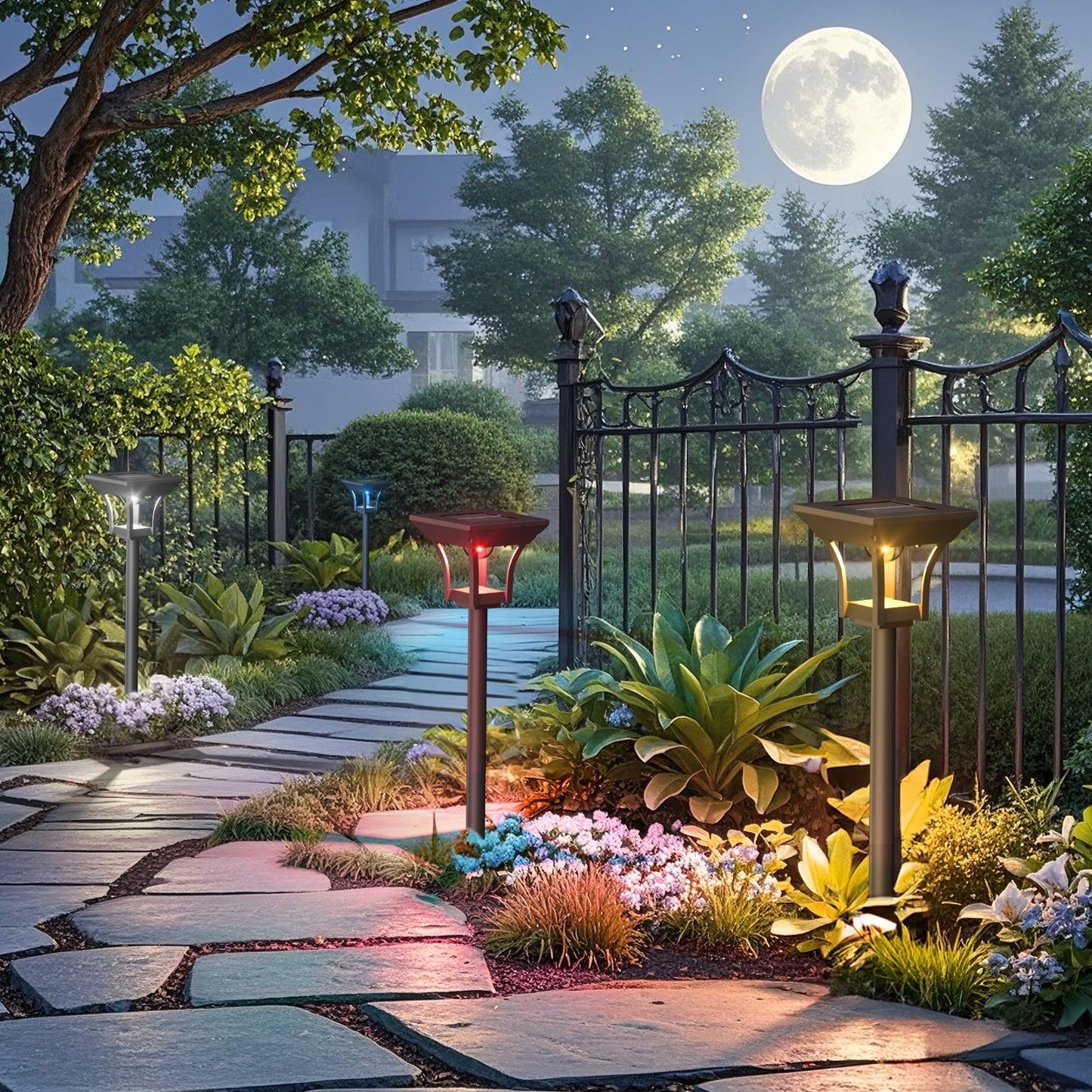 CINOTON 8 Pack RGBCW Solar Pathway Outdoor Lights, 3 Lighting Modes Solar LED Garden Lights, IP65 Waterproof Outside Solar Powered Landscape Lighting for Sidewalk Driveway Backyard RGB/Warm/Cold White