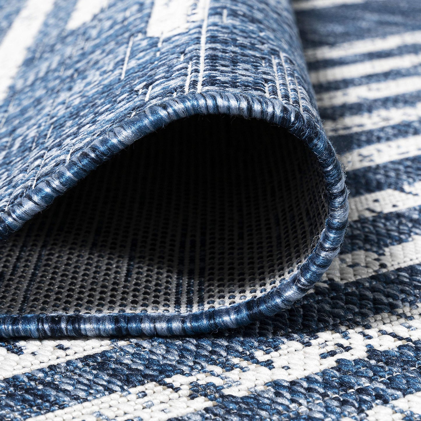 JONATHAN Y Stripe Geometric Indoor Outdoor Area Rug 4X6 Blue/Ivory, Zolak Berber for Backyard, Patio, Porch, Easy-Cleaning, High Traffic, Pet-Friendly, Non-Shedding (SMB124C-4)