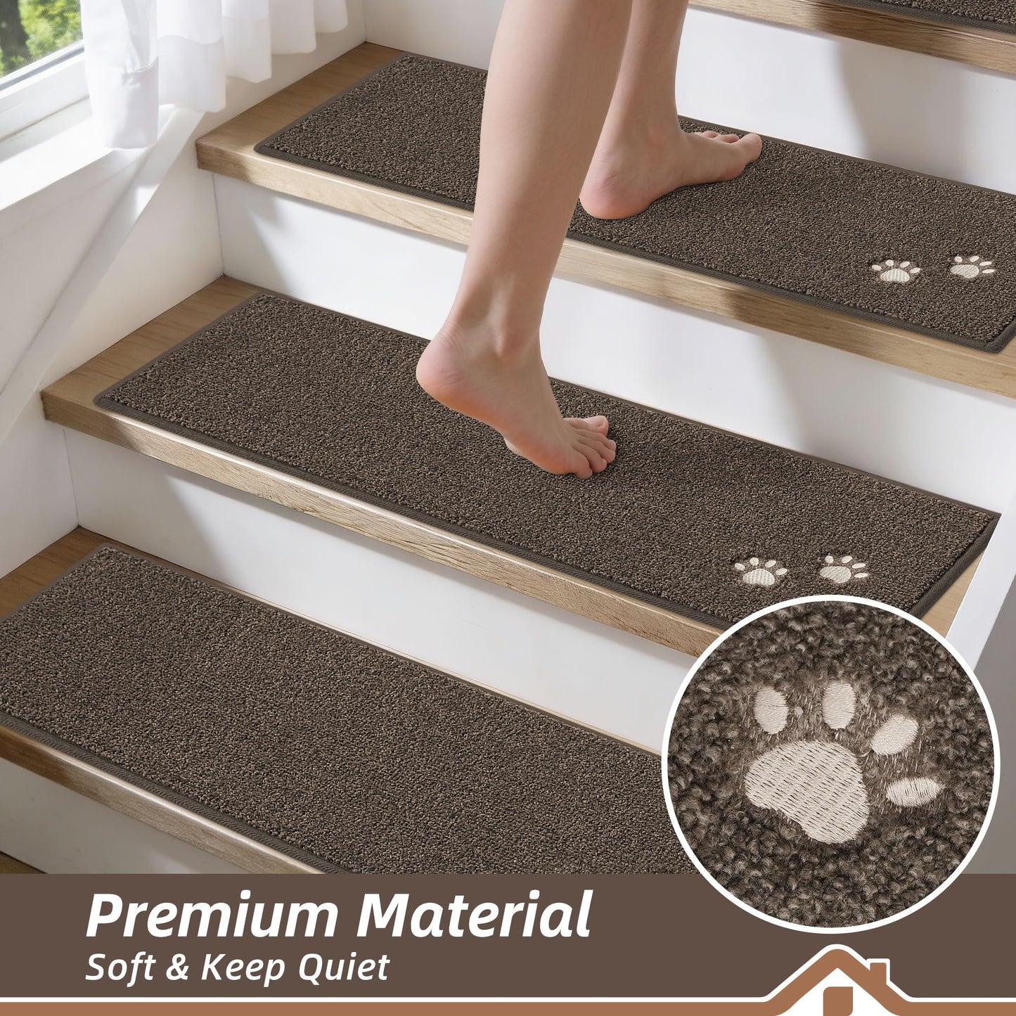 BEQHAUSE Stair Treads for Wooden Steps 28inX9in, Non Slip Carpet Stair Treads Indoor Stair Runners Machine Washable, Soft Stair Rugs Mat Surface Polyester TPE Backing, 15pcs, Brown