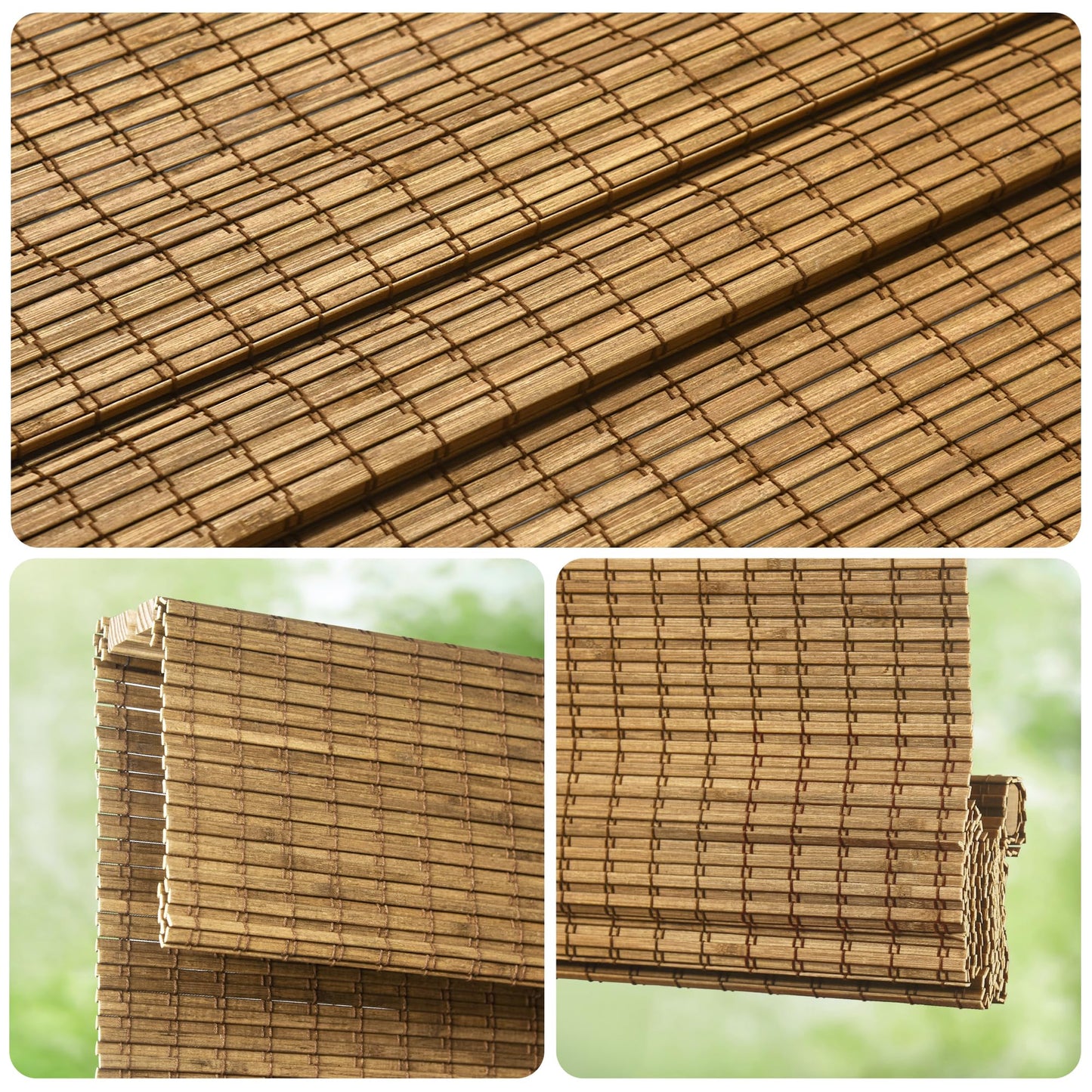 LazBlinds Cordless Bamboo Roman Shades, Privacy Blinds for Interior Windows, Room Darkening Roll Up Bamboo Blinds for Home & Patio, 26.5" W x 48" H, Highfield Teak