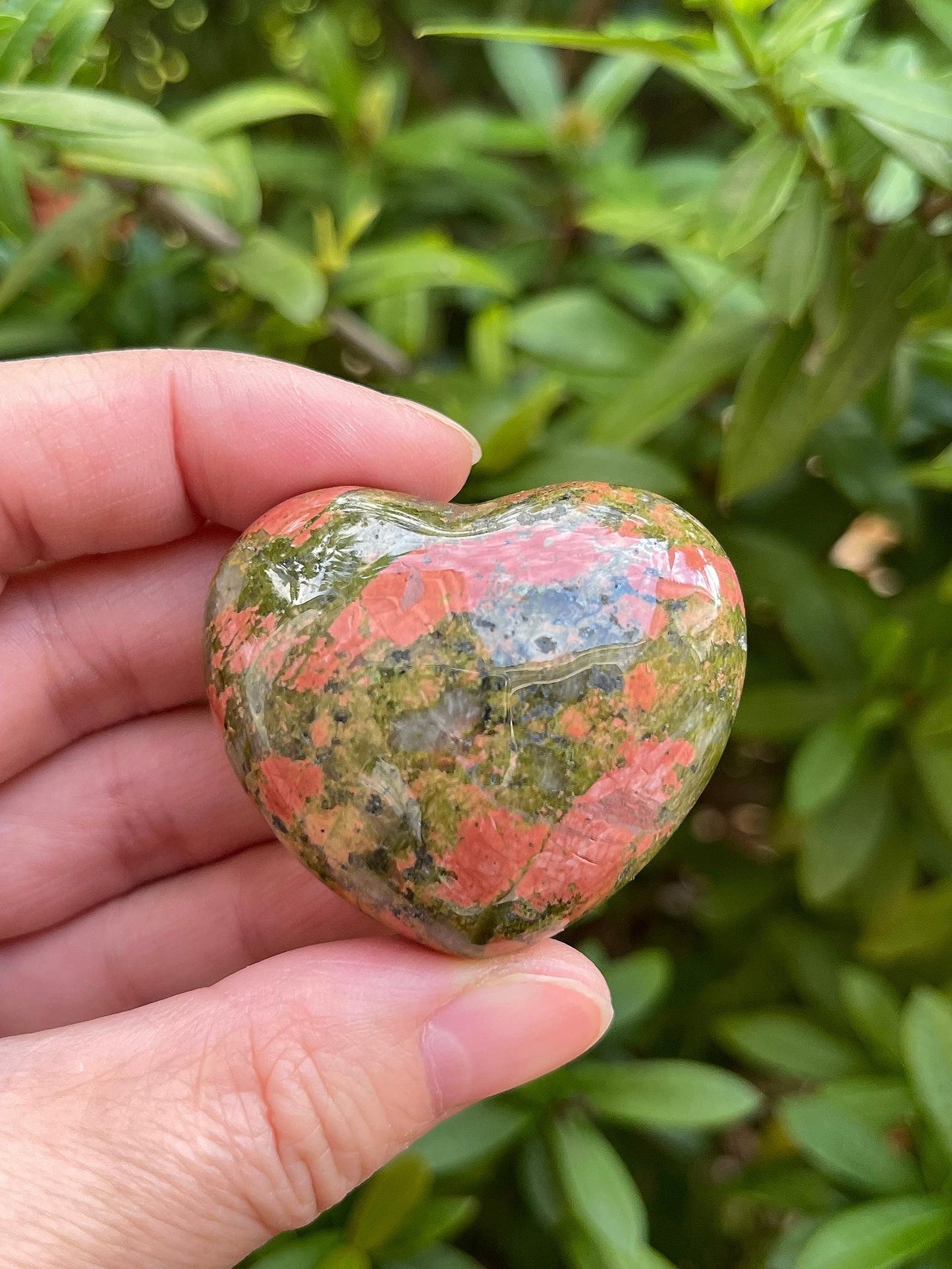 GAF TREASURES Unakite Gemstone Hearts, Polished Unakite Puffy Hearts, Unakite Crystal Palm Stone, Unakite Healing Crystal Hearts (1 Heart)