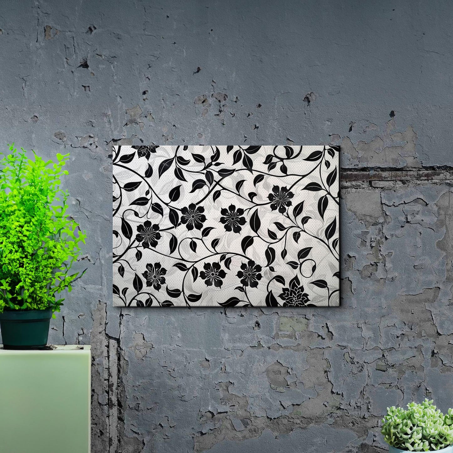Canvas Print Scandinavian Folk Art Black and Beige Abstract Botanical Wall Art for Scandinavian Home Decor Wall Art, Decor