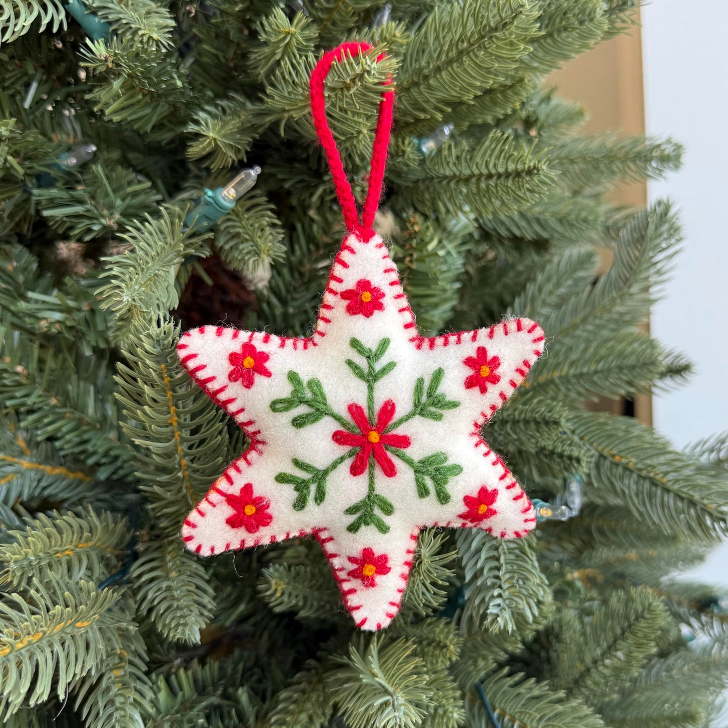 White Star Christmas Ornament Handmade Embroidered Felt