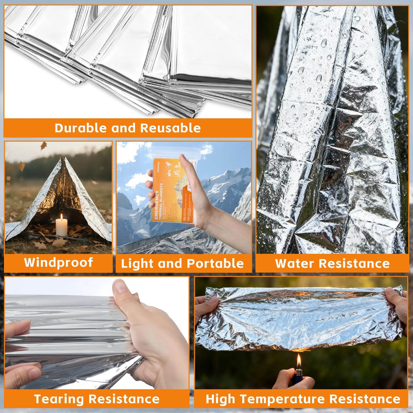 Aidehelp 24 Pack Emergency Blankets - Mylar Thermal Space Blankets for Survival and Protection - Ideal for Camping, Outdoors, Hiking, Rescue, Marathons