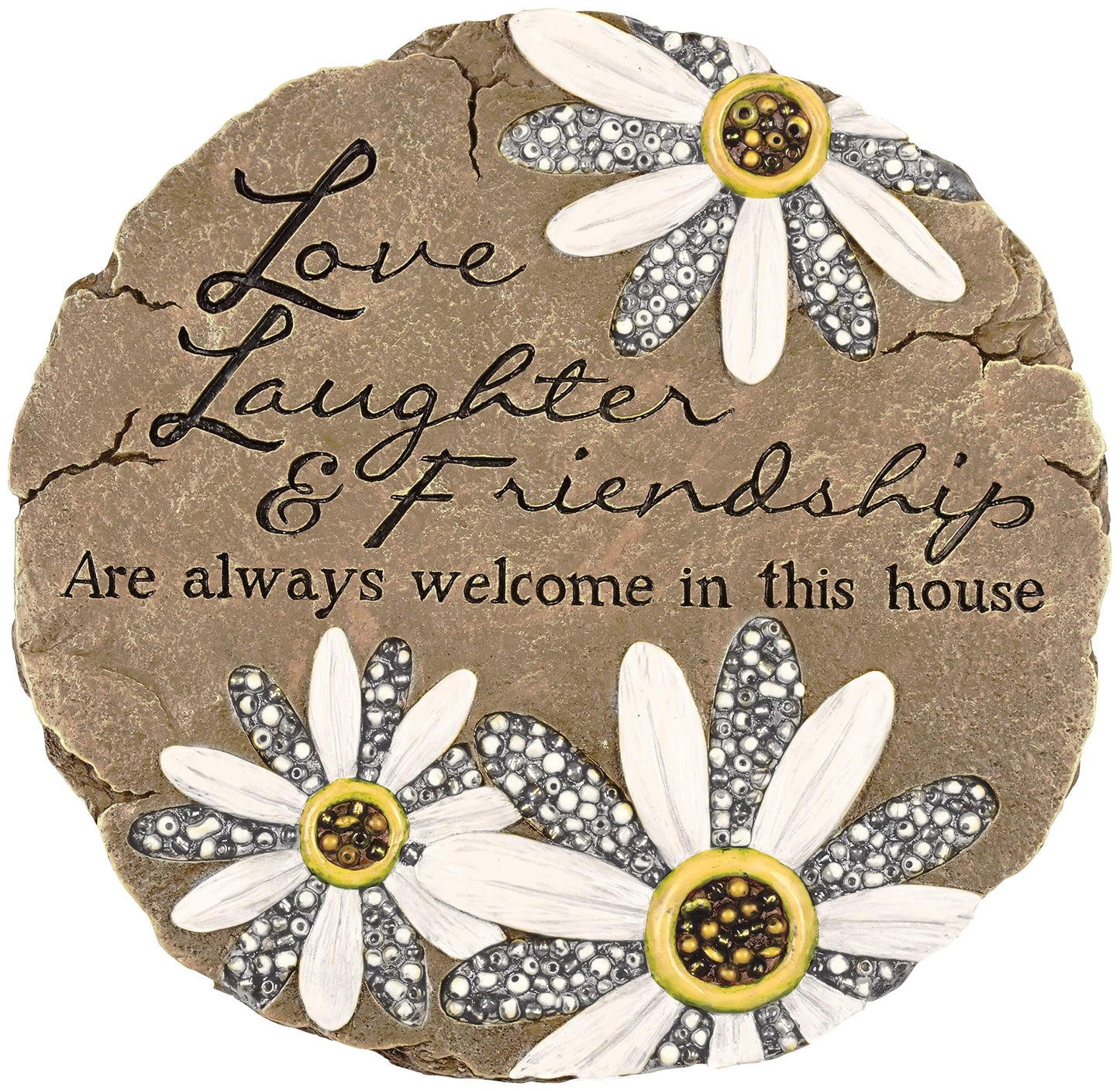Carson Friendship Garden Stone, Garden Decor Stepping Stones with Beadworks Decorative Home Accent, Daisy, Round, 9 x 9.25 inches