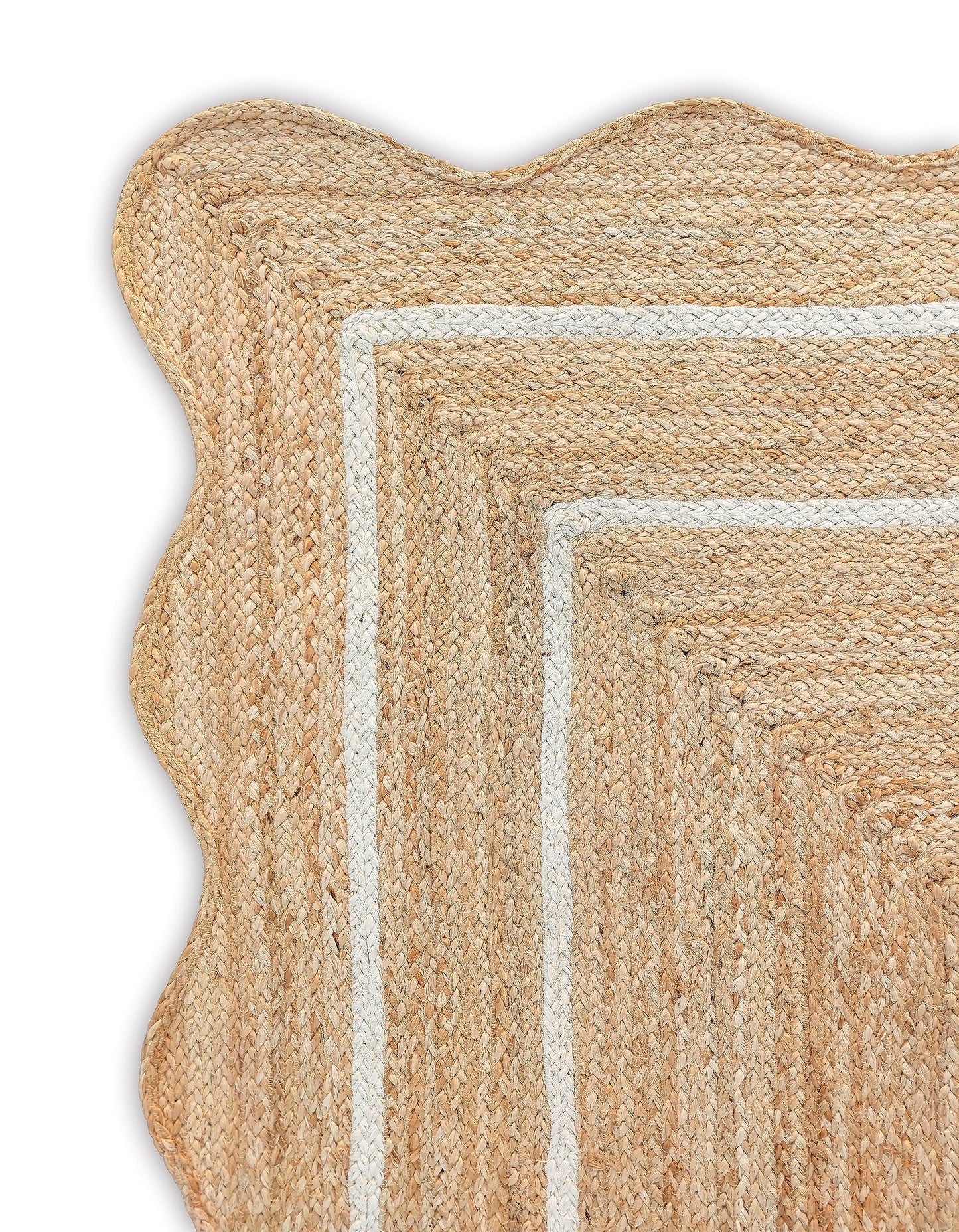 Weaving Village Wave Scalloped Natural Jute Rug - Boho Entryway Runner, Farmhouse Scallop, Off White (2'6"x8')