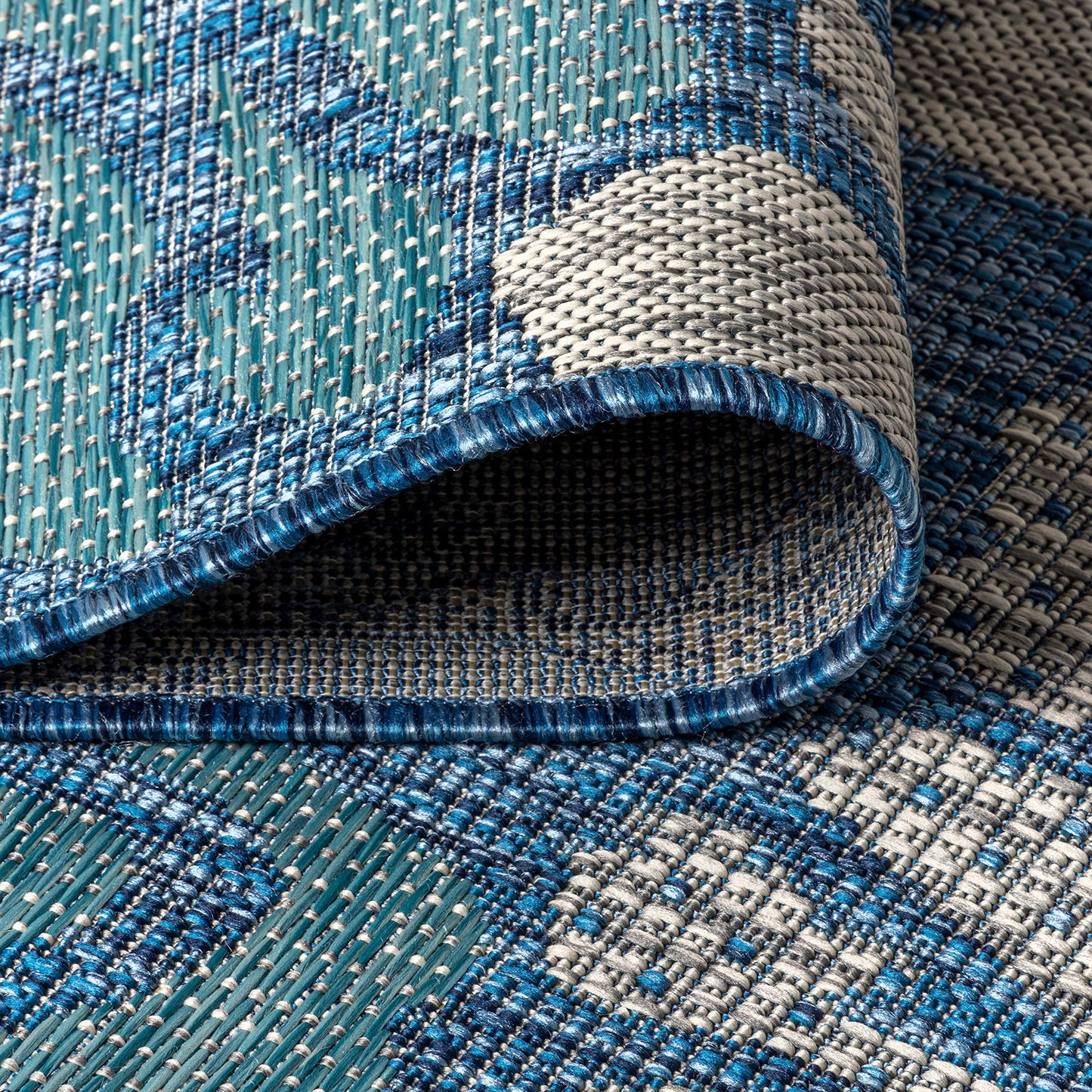 JONATHAN Y Floral Textured Weave Indoor Outdoor Area Rug 4X6 Navy/Aqua, Zinnia Modern for Backyard, Patio, Porch, Easy-Cleaning, High Traffic, Pet-Friendly, Non-Shedding (SMB110C-4)