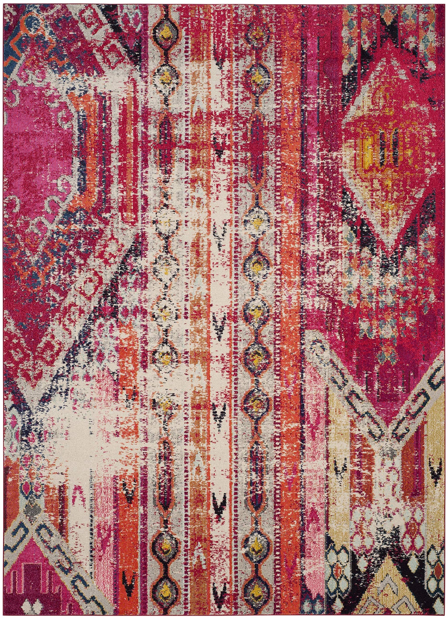SAFAVIEH Monaco Collection 9' x 12' Magenta Multi MNC222D Boho Chic Tribal Distressed Non-Shedding Living Room Bedroom Dining Home Office Area Rug