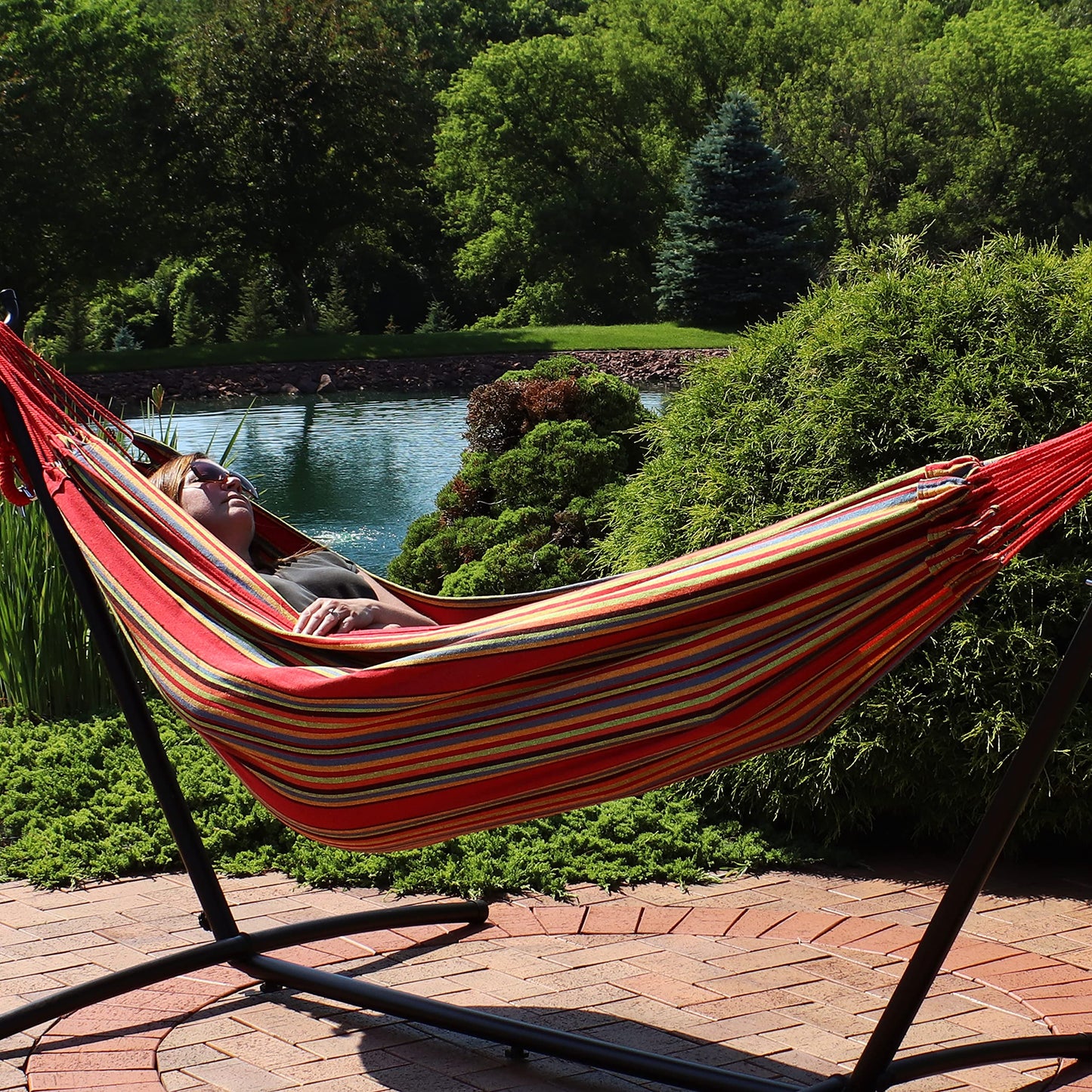 Sunnydaze Double Brazilian Cotton Hammock for Outside - 450-Pound Capacity Outdoor Hammock - Sunset