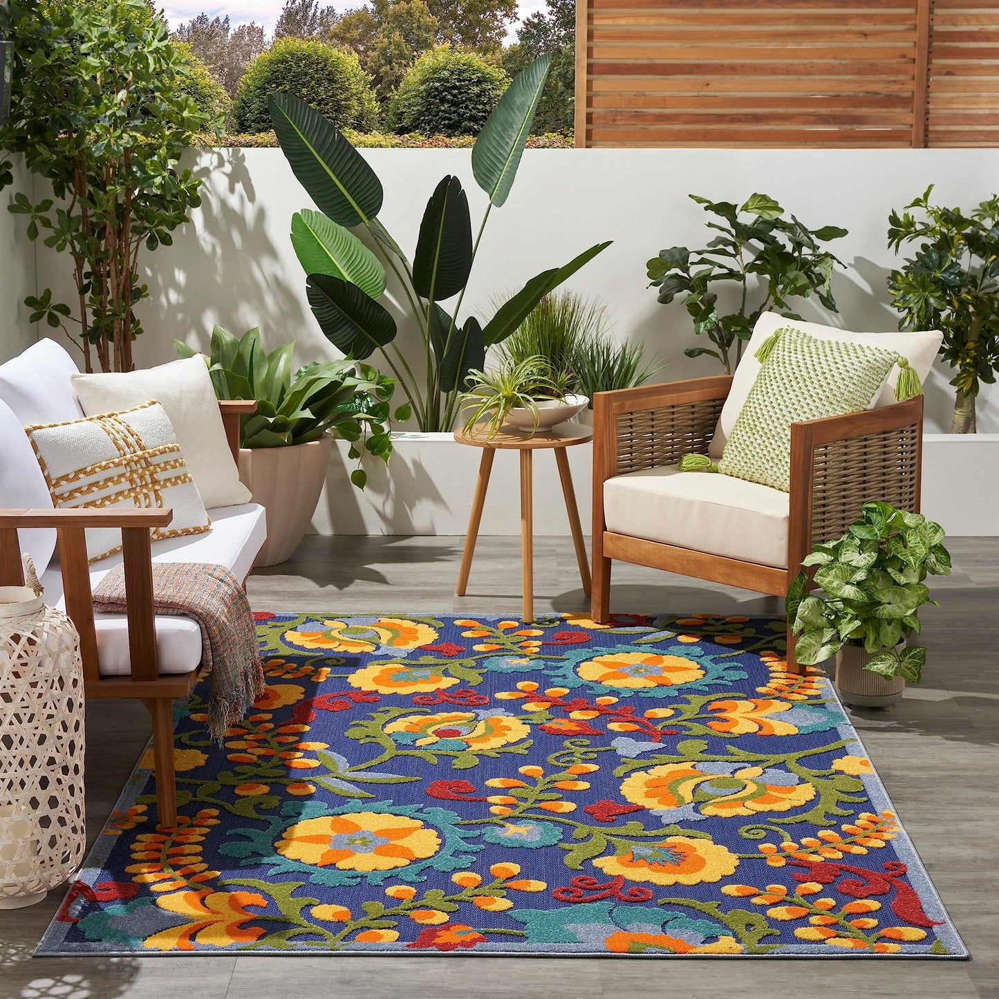 Nourison Home Aloha Navy Multicolor 5'3" x 7'5" Area Rug - Easy Clean, Non Shedding, Bed Room, Living Room, Dining Room, Kitchen (5' x 8')