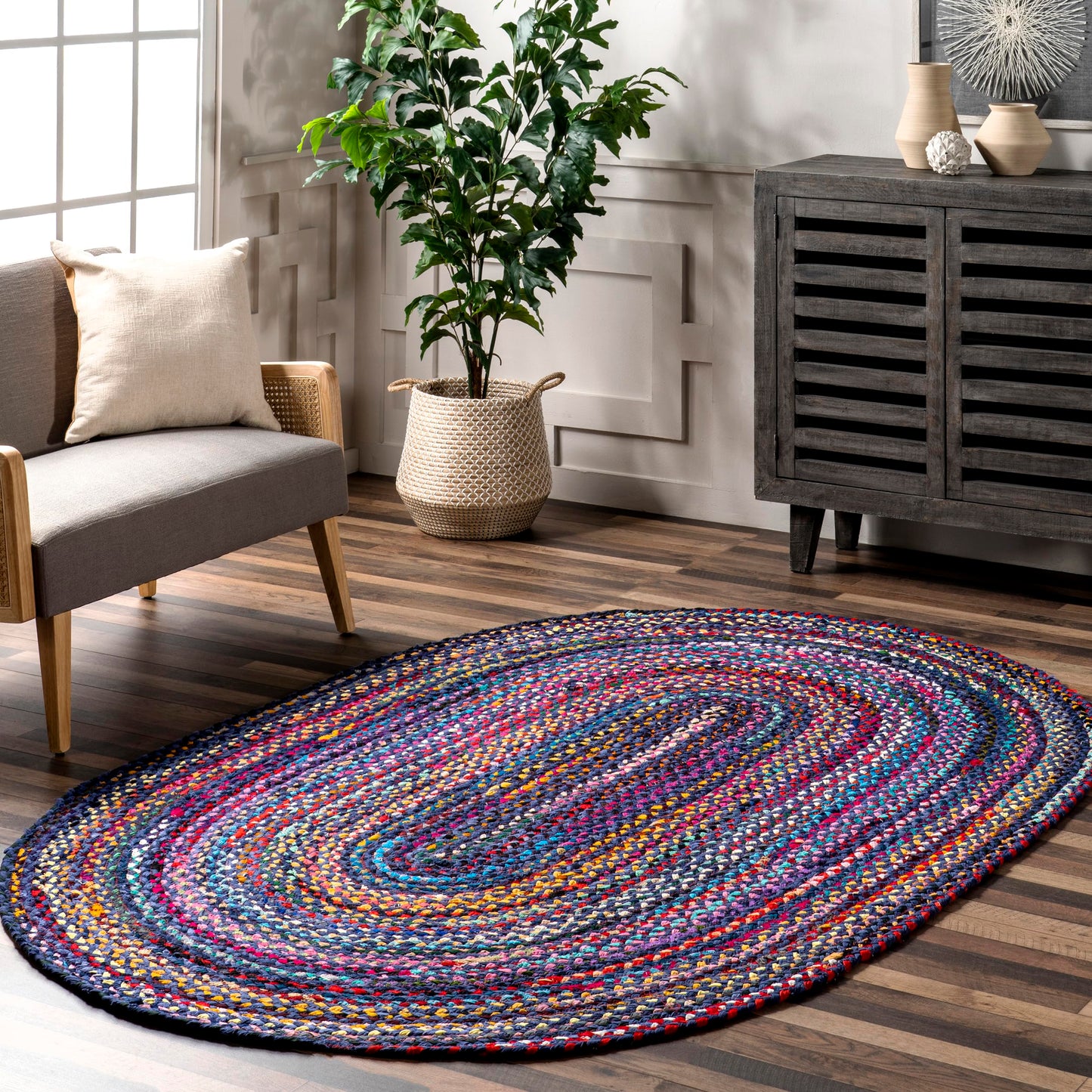 nuLOOM Tammara Bohemian Hand Braided Area Rug, Oval 3x5, Blue