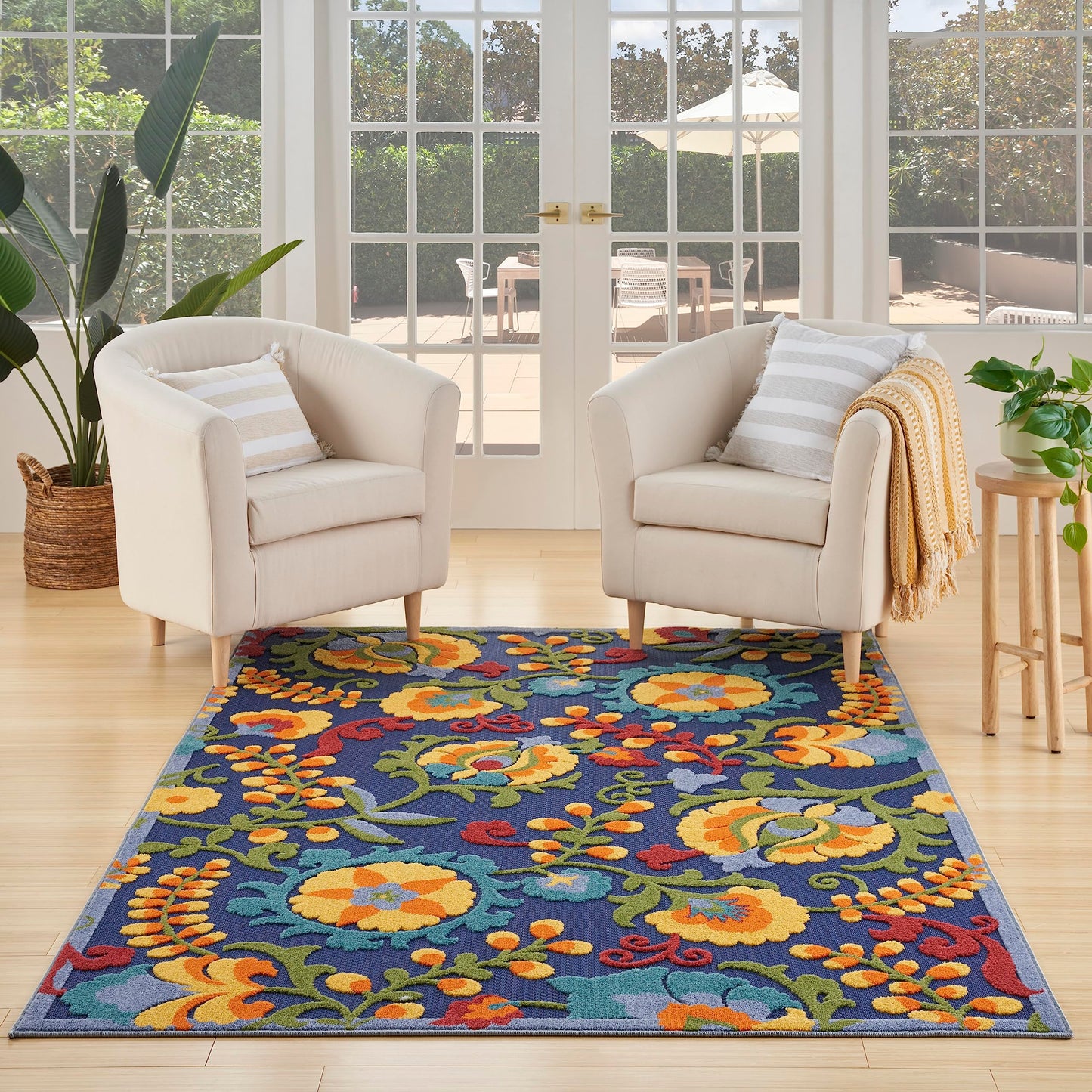 Nourison Home Aloha Navy Multicolor 5'3" x 7'5" Area Rug - Easy Clean, Non Shedding, Bed Room, Living Room, Dining Room, Kitchen (5' x 8')
