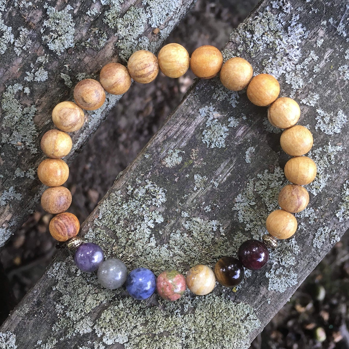 7 Chakra Bracelet for Women with Real Stones, Palo Santo Bracelets for Negative Energy Protection, Handmade Reiki Healing Gemstone Jewelry, Spiritual Gifts for Yoga Lover