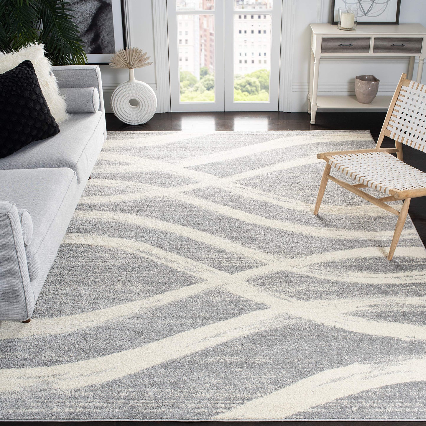 SAFAVIEH Area Rug 8x10 - Adirondack Collection - Large - Grey & Cream, Modern Wave Design, Non-Shedding & Easy to Clean, Ideal for Living Room, Bedroom, Dining Space (ADR125B)