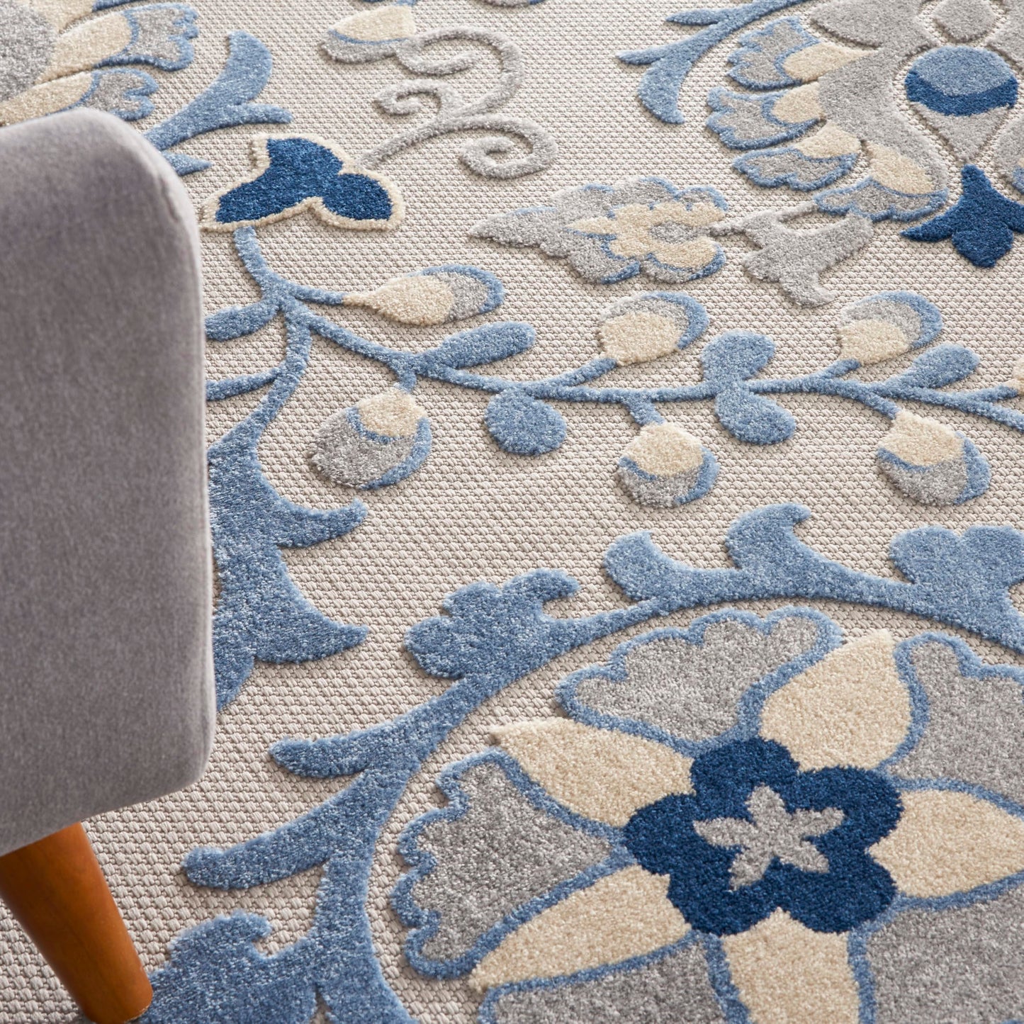 Nourison Home Aloha Blue Grey 7' x 10' Area Rug - Easy Clean, Non Shedding, Bed Room, Living Room, Dining Room, Kitchen (7' x 10')