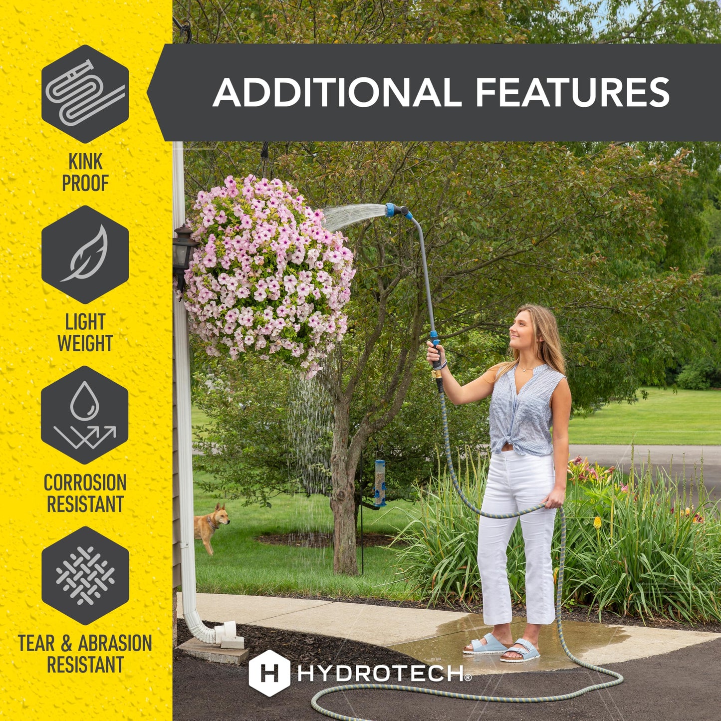 HydroTech 100 ft Expandable Garden Hose with Patented Force Control Technology - 5/8" No-Kink Flexibility, Lightweight Hose for Lawn, Garden, Car Washing, Deck and Patio Cleaning