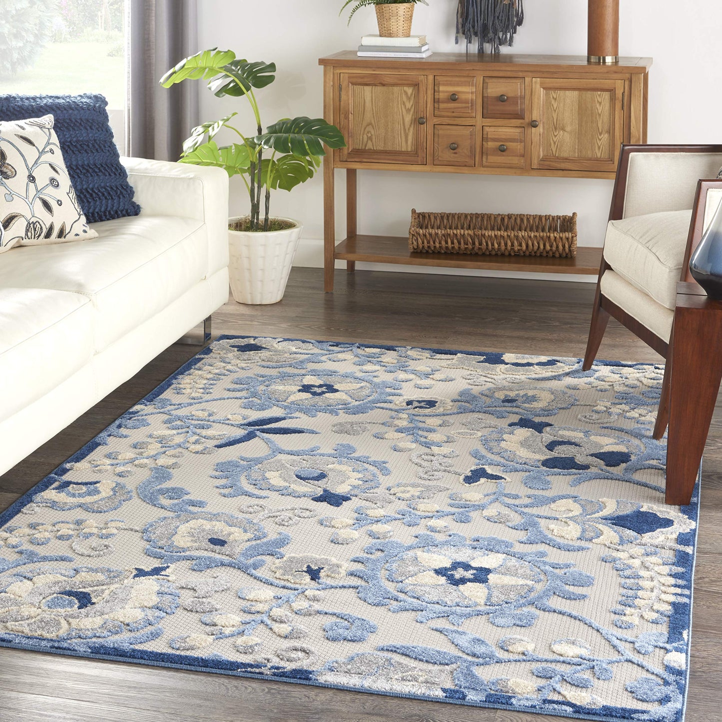 Nourison Home Aloha Blue Grey 3'6" x 5'6" Area Rug - Easy Clean, Non Shedding, Bed Room, Living Room, Dining Room, Kitchen (4' x 6')