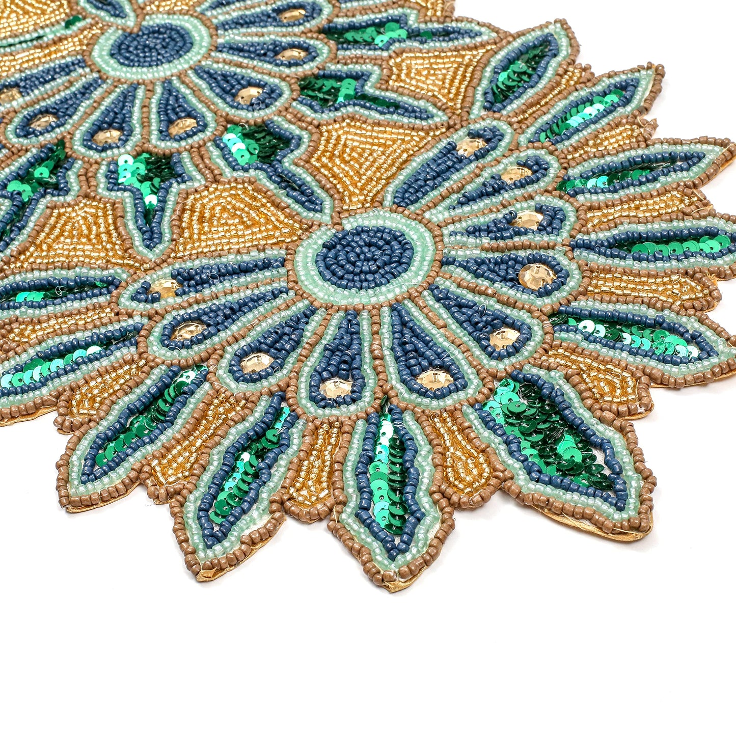 Green Gold Beaded Table Runner 36 Inches Long - Beautiful Fancy Elegant Decorative Handmade Glitz Table Runner for Dining Table Décor, Easter, Farmhouse, Living Room, New Year, Christmas - 13x36 Inch
