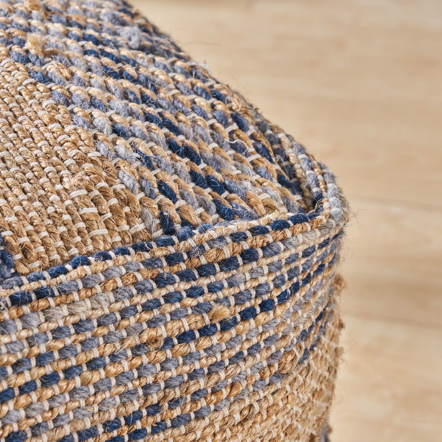 Christopher Knight Home Lola Boho Hemp and Wool Pouf, Natural and Blue
