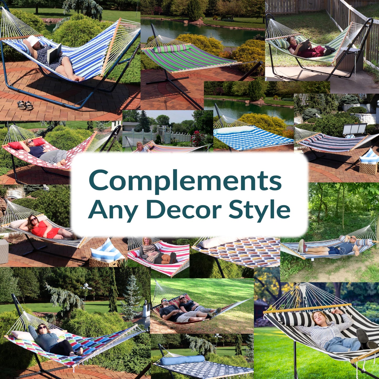 Sunnydaze Quilted Outdoor Hammock with Spreader Bars - Heavy-Duty 450-Pound Capacity Double Hammock for Outside - Mountainside