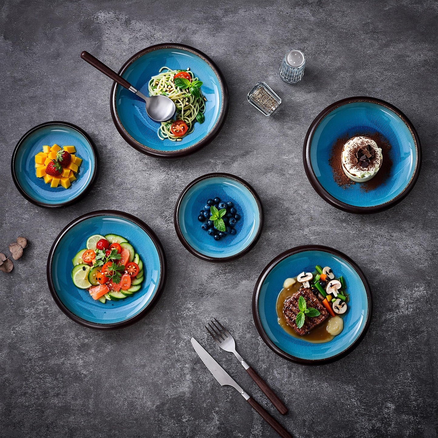 TAUFIKT Ceramic Pasta Bowls Set of 4, 8 Inch Large Porcelain Pasta and Salad Bowls, Stoneware Dinner Plate Set for 4, Handmade Round Dishes for Home Decor, Microwave,Oven,and Dishwasher Safe, Blue