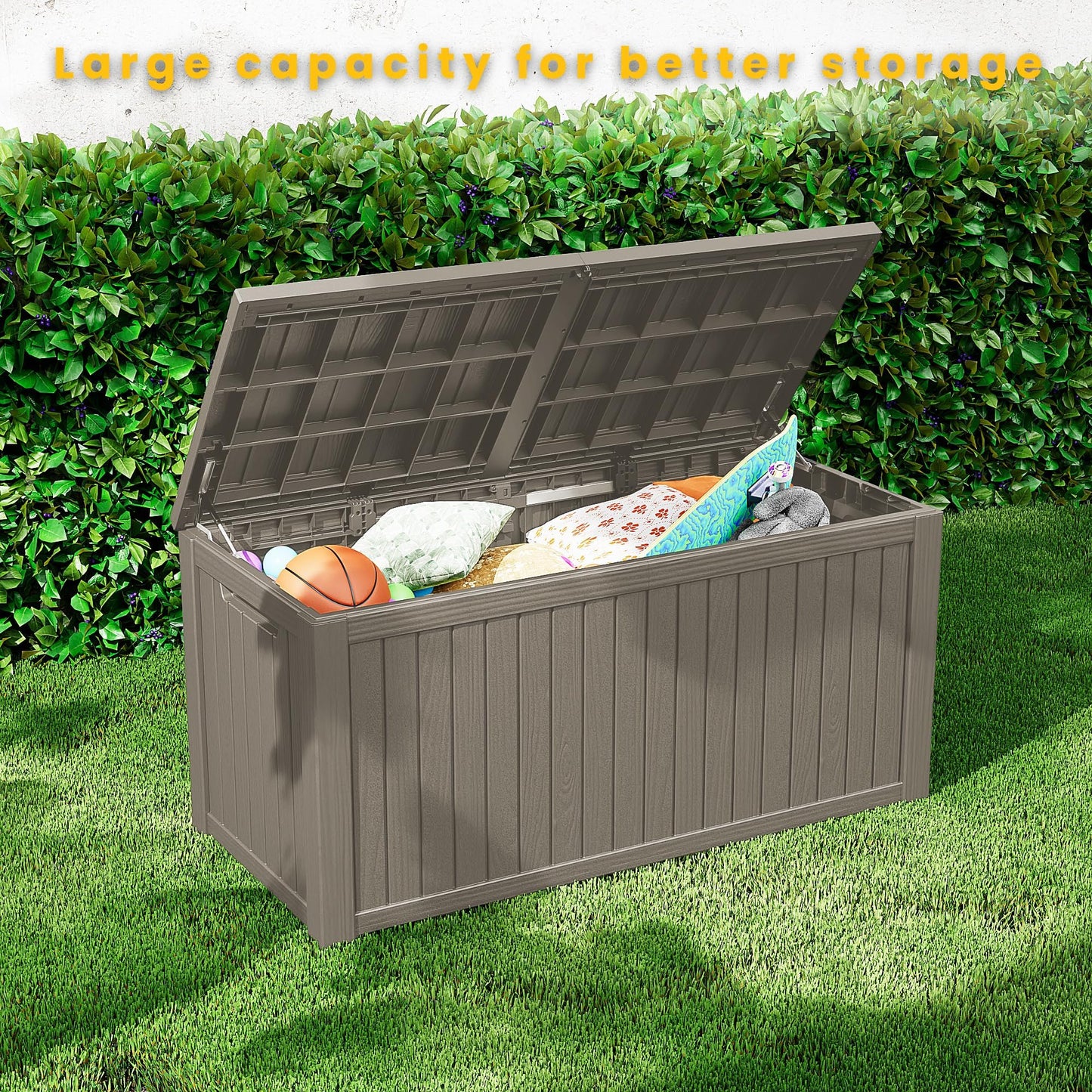 PATIOEASY Outdoor Storage Box 205GAL Waterproof Resin Deck Box,Pool Accessories Supplies，UV-Resistant Lockable Package Delivery Bin for Garden Tools,Large Patio Outside Cushions,Chest,Furniture,Grey