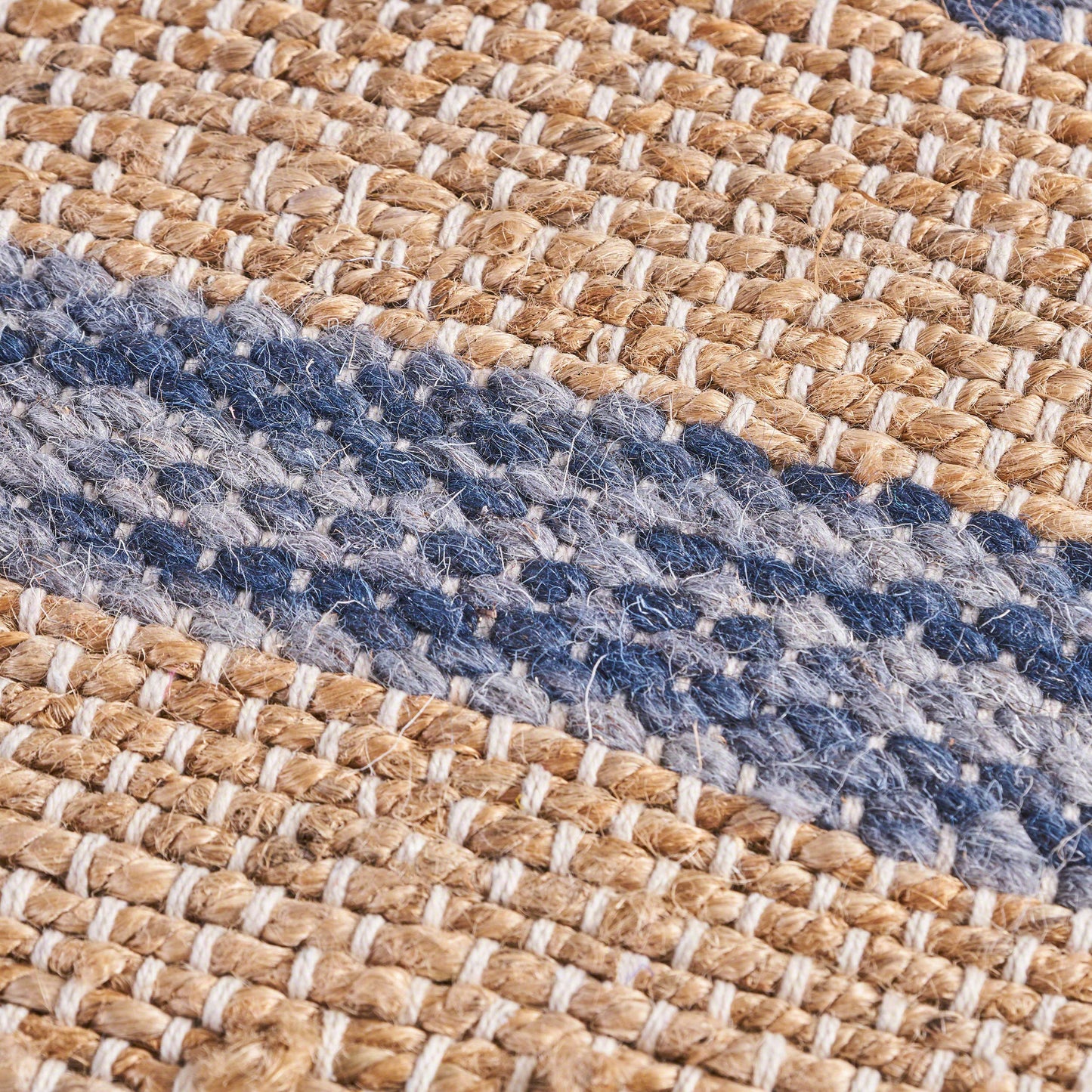 Christopher Knight Home Lola Boho Hemp and Wool Pouf, Natural and Blue